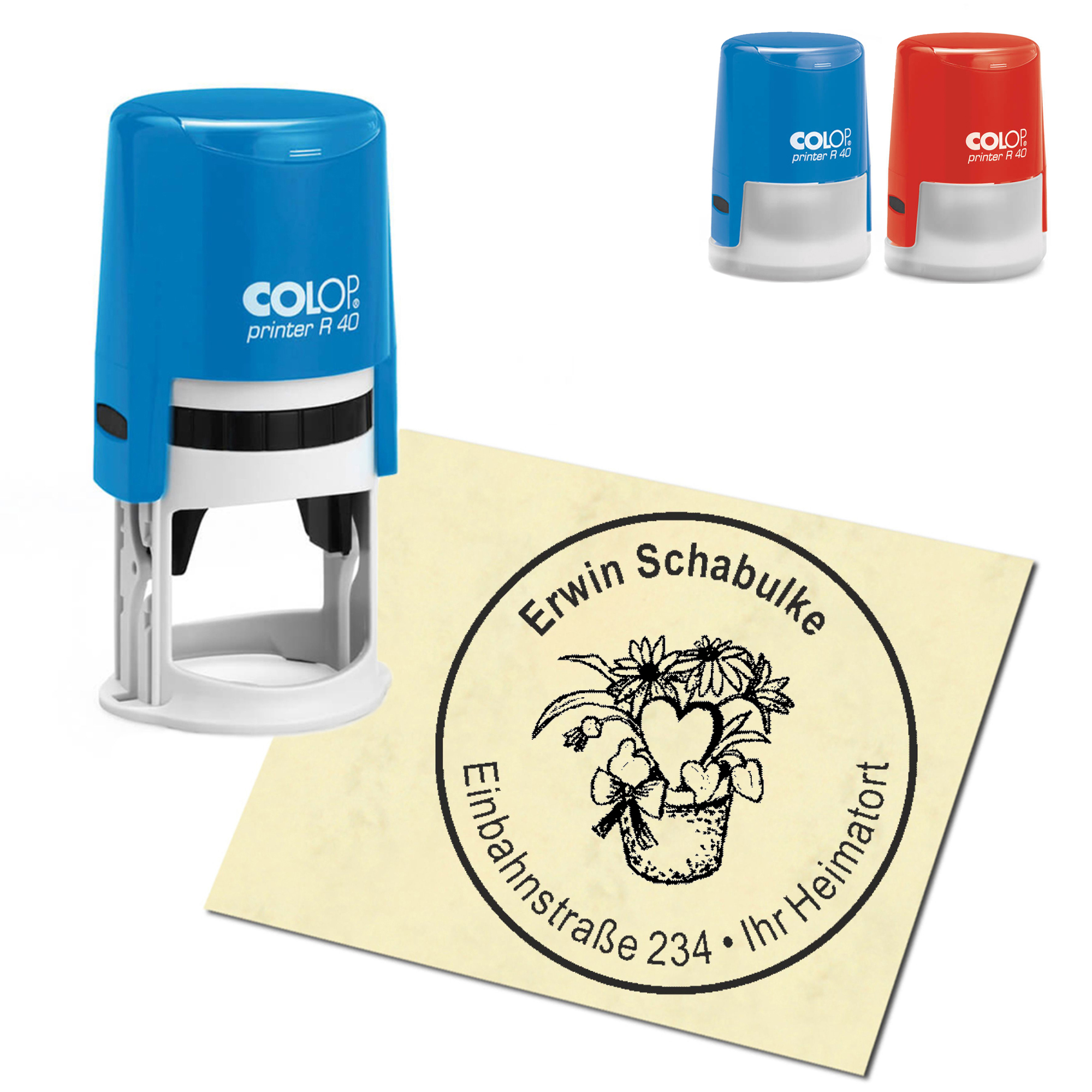 Stempel Adressstempel personalisiert - Blumentopf - rund &empty; 40mm