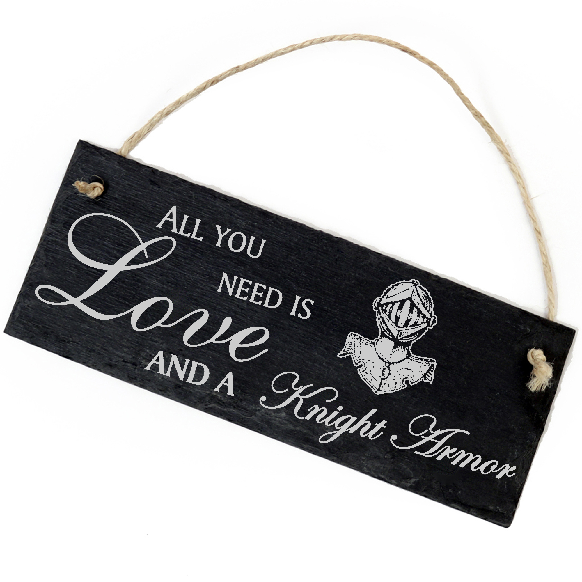 Schiefertafel Deko Ritterrüstung Schild 22 x 8 cm - All you need is Love and a Knight Armor