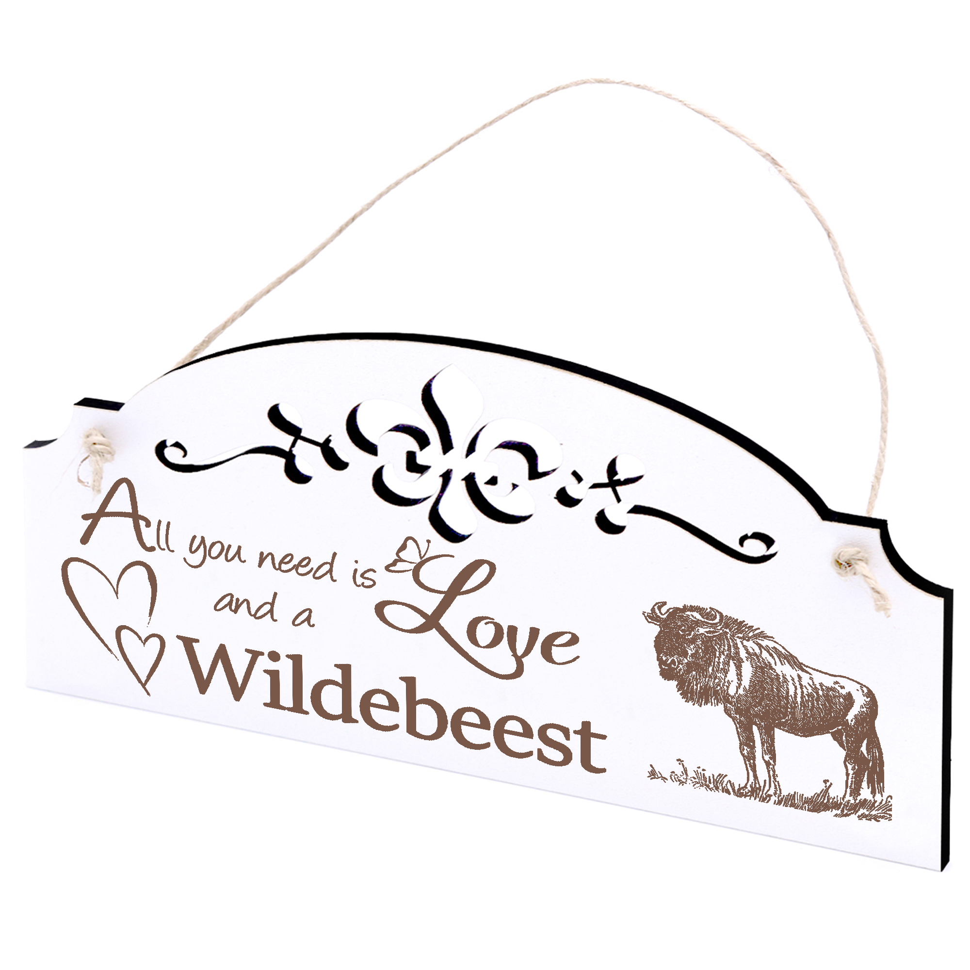 Schild Gnu Deko 20x10cm - All you need is Love and a Wildebeest - Holz