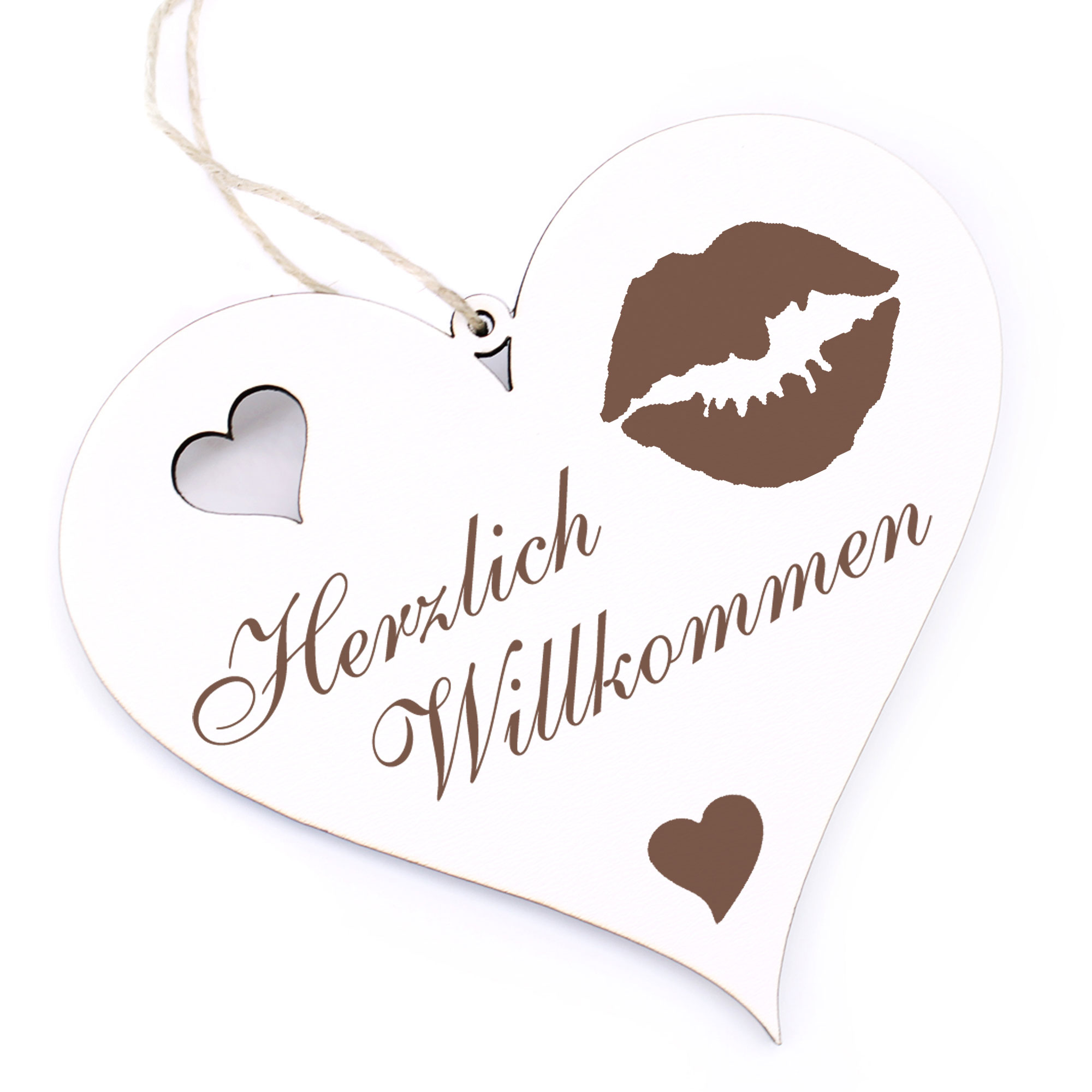 Herzlich Willkommen Schild - Kussmund - Deko Herz Holz