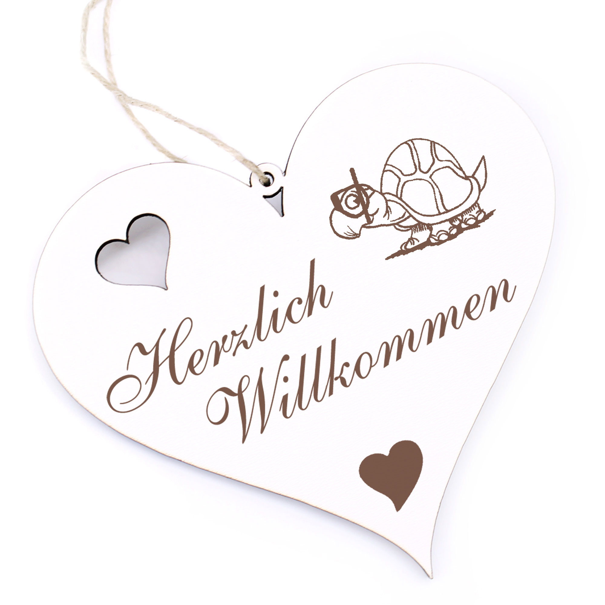 Herzlich Willkommen Schild - Schildkröte mit Taucherbrille - Deko Herz Holz