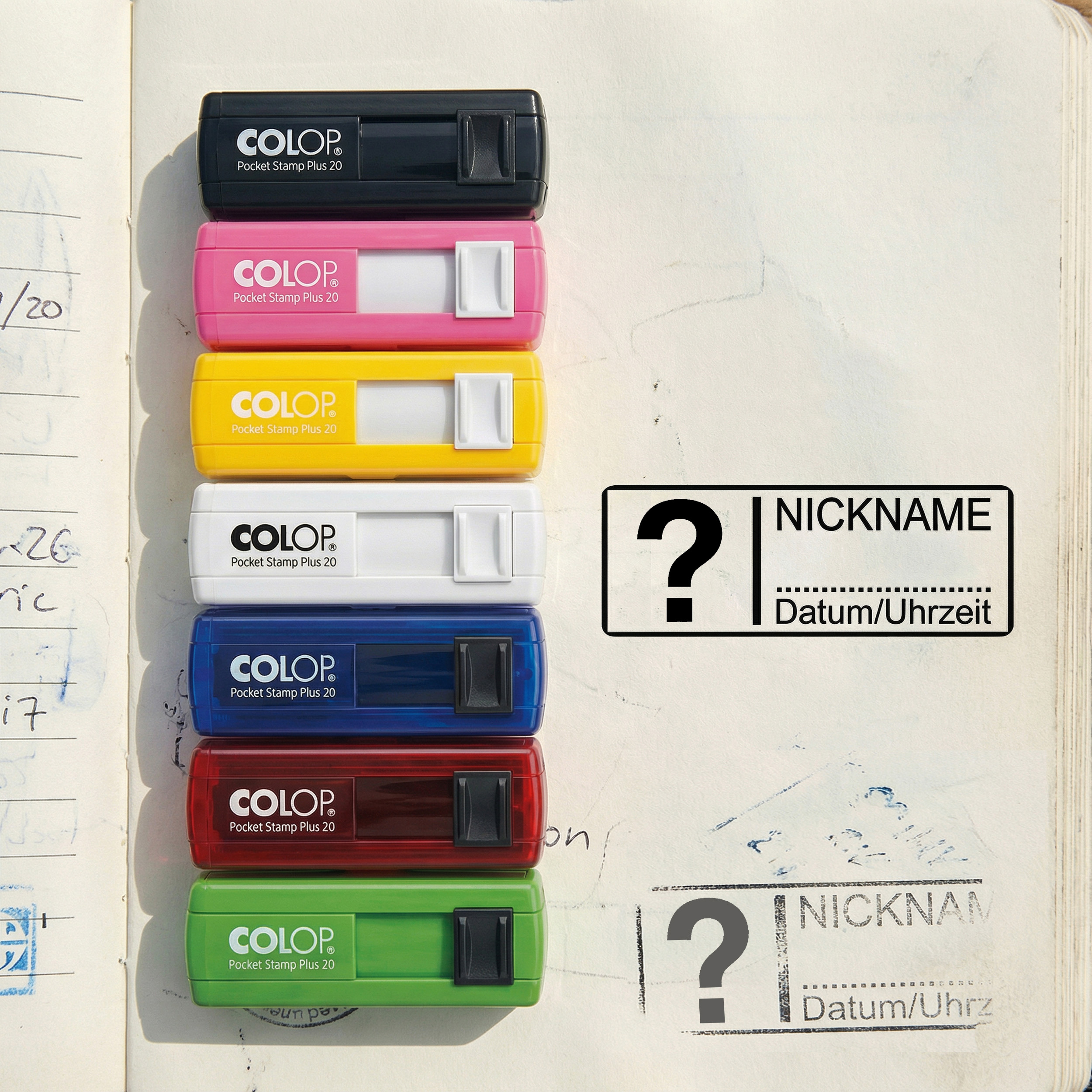 Geocachingstempel Fragezeichen 35x13 mm – personalisierter Taschenstempel – für Geocaching