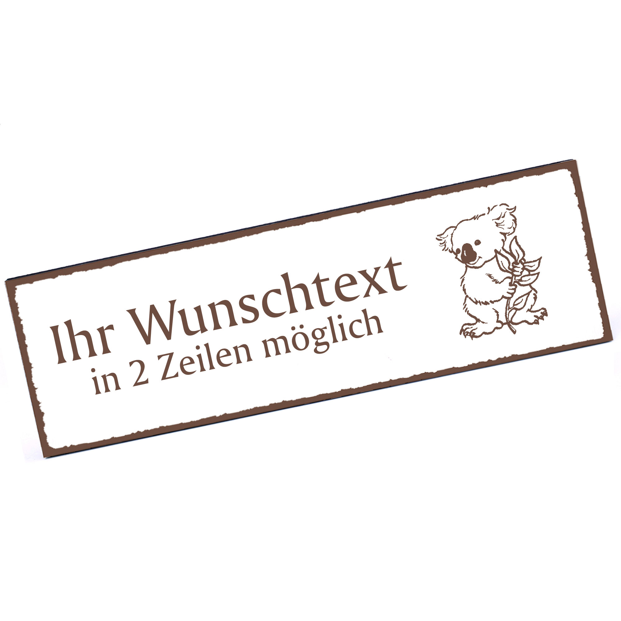 Türschild Koala mit Blatt  Namensschild personalisiert mit Gravur - 150mm x 50mm - selbstklebend