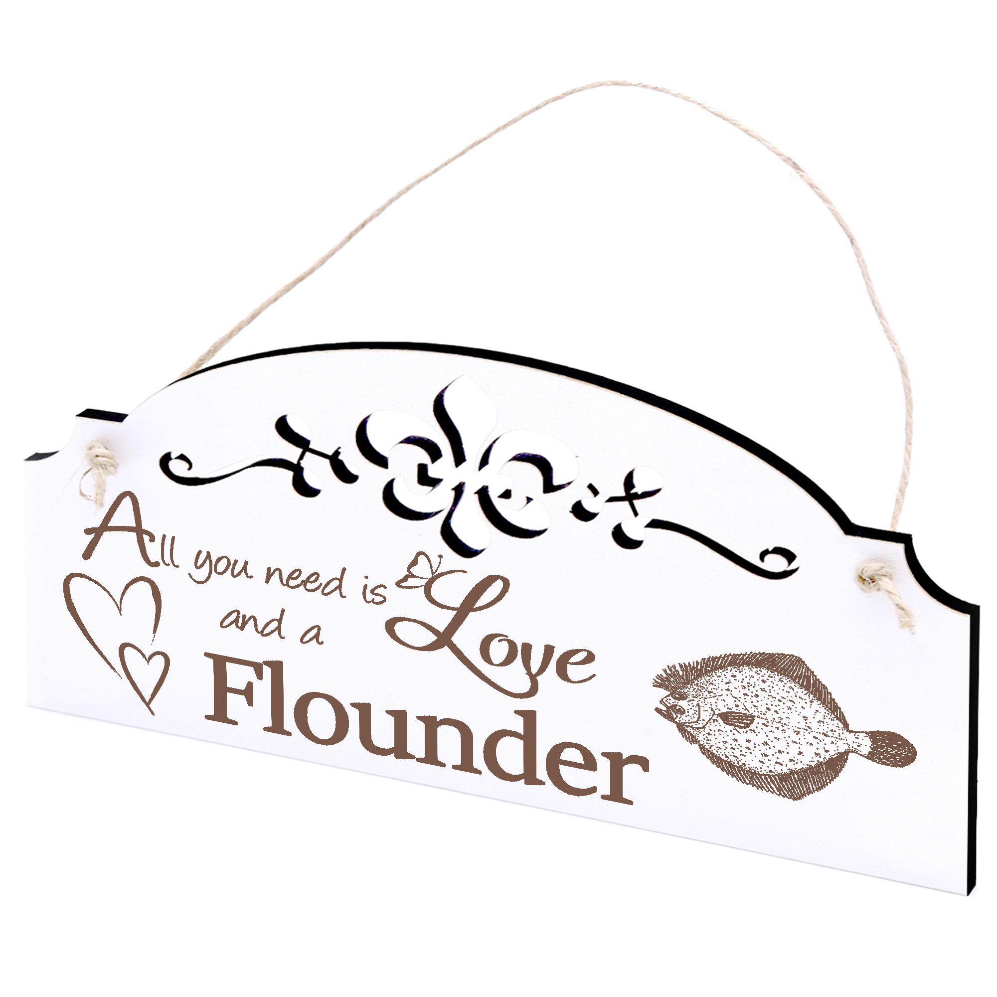 Schild Flunder Deko 20x10cm - All you need is Love and a Flounder - Holz