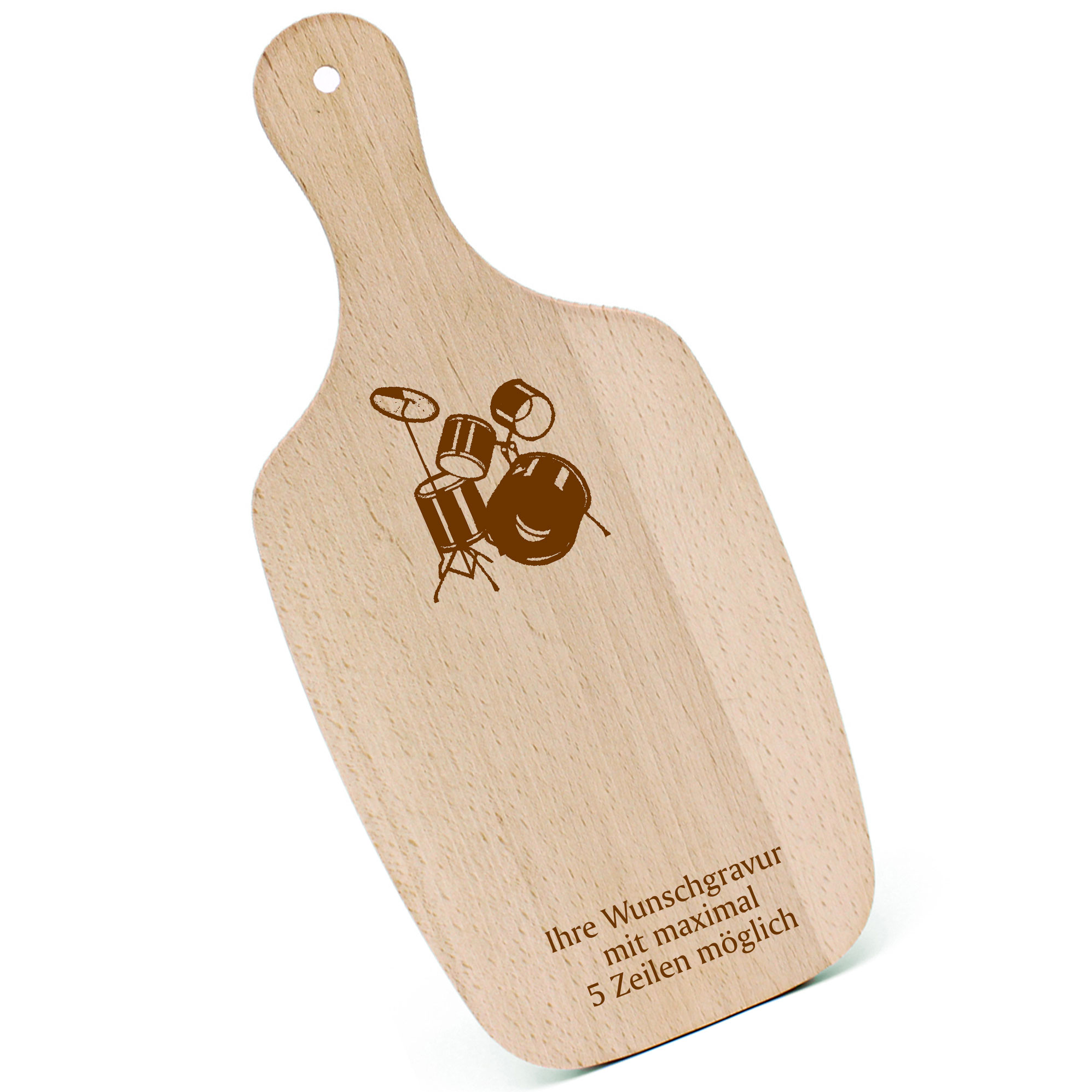 Schneidebrett Frühstücksbrettchen - Schlagzeug - mit Griff 330x150mm