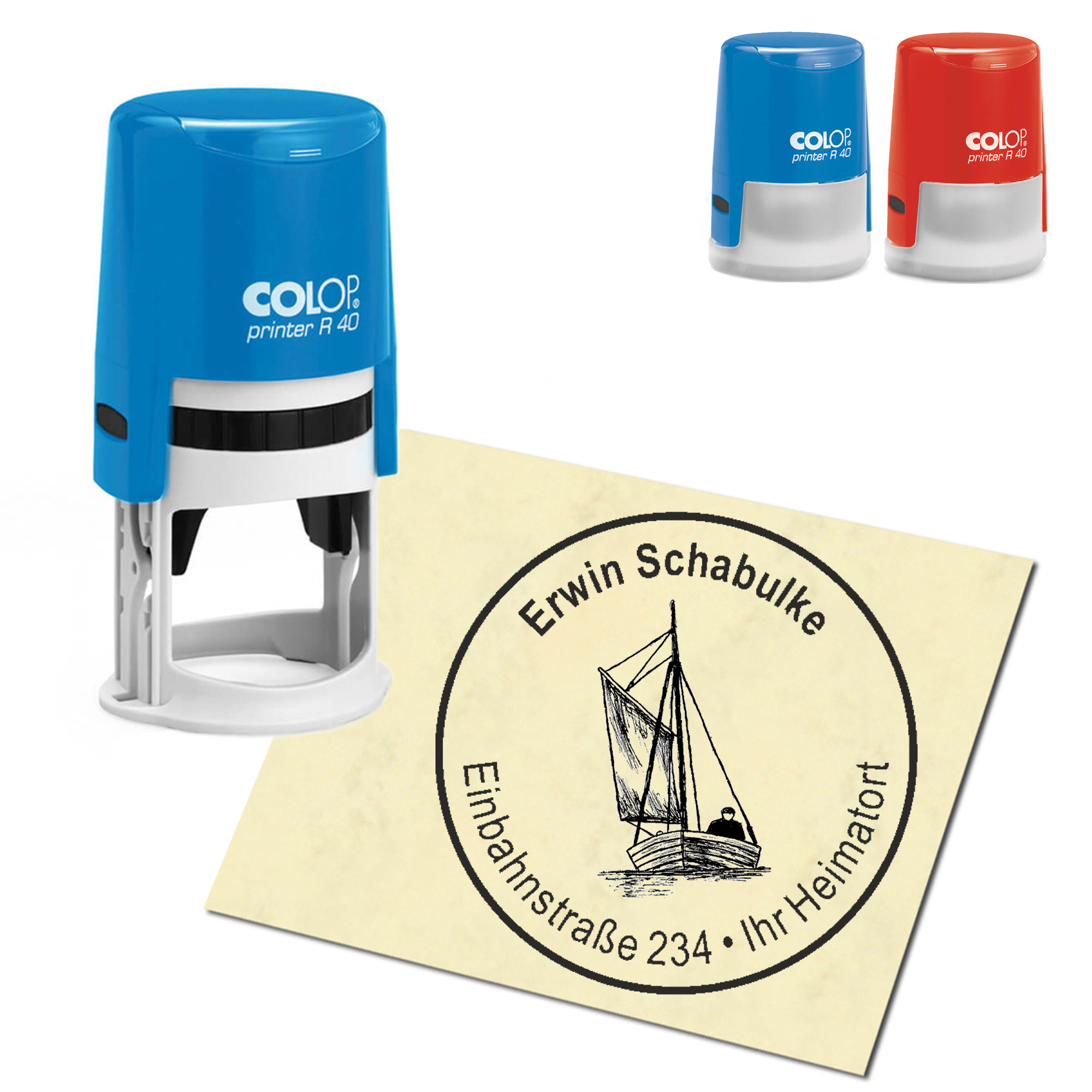 Stempel Adressstempel personalisiert - Zeesenboot - rund &empty; 40mm