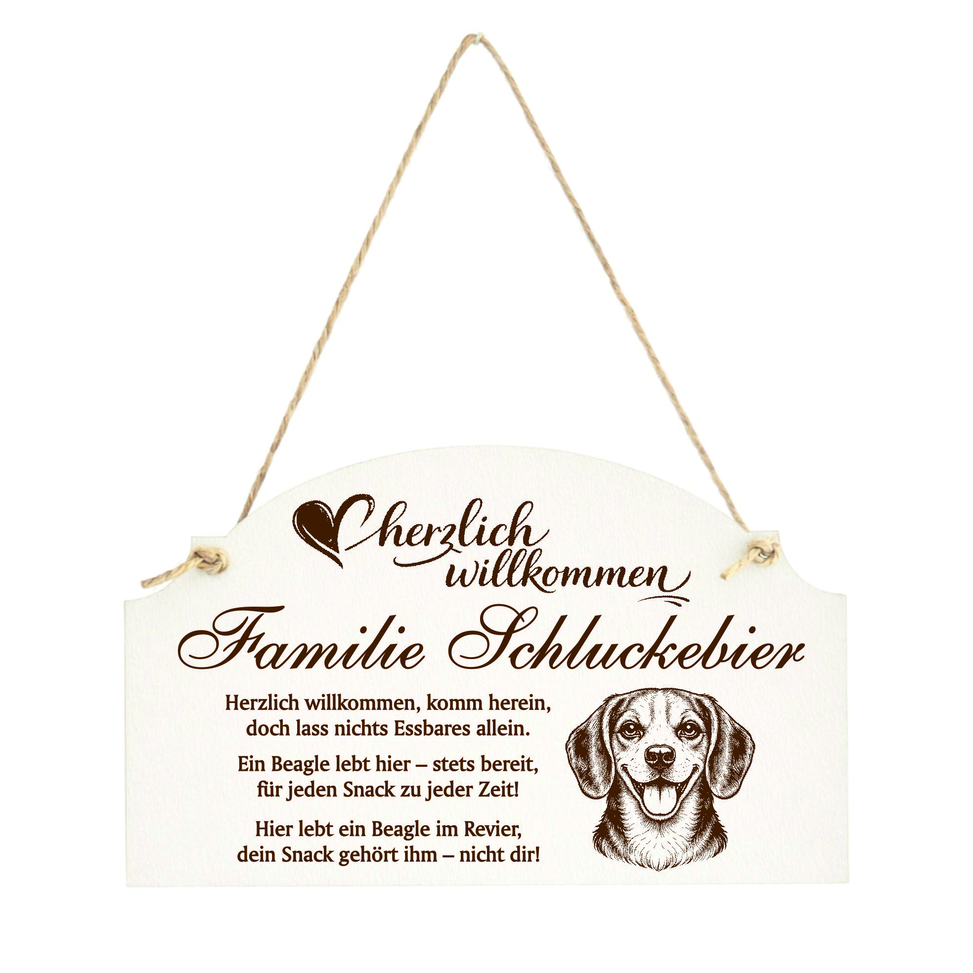 Willkommensschild Beagle personalisiert - Haustürschild mit Hundespruch - 14 x 8,5 cm