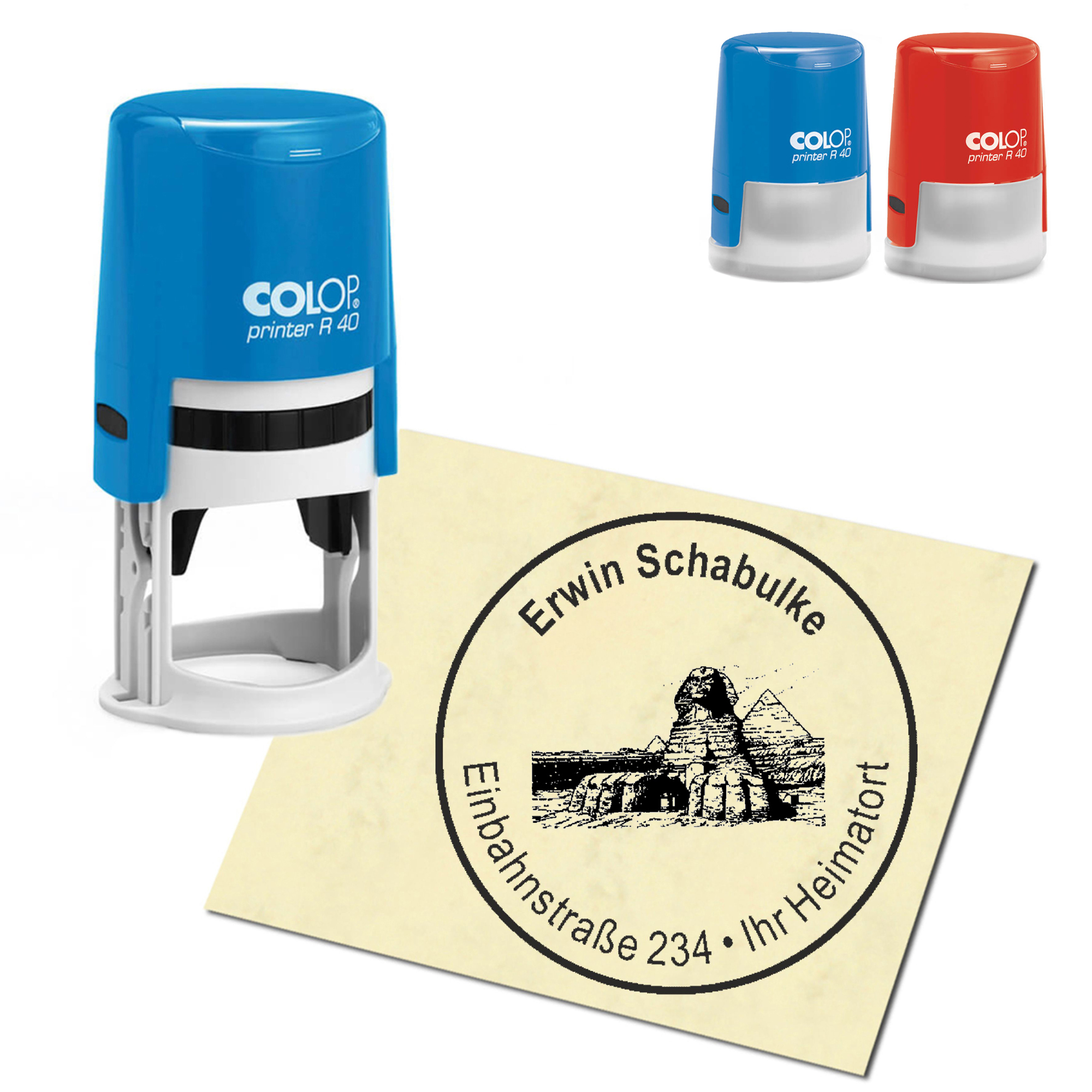 Stempel Adressstempel personalisiert - Große Sphinx von Gizeh - rund &empty; 40mm