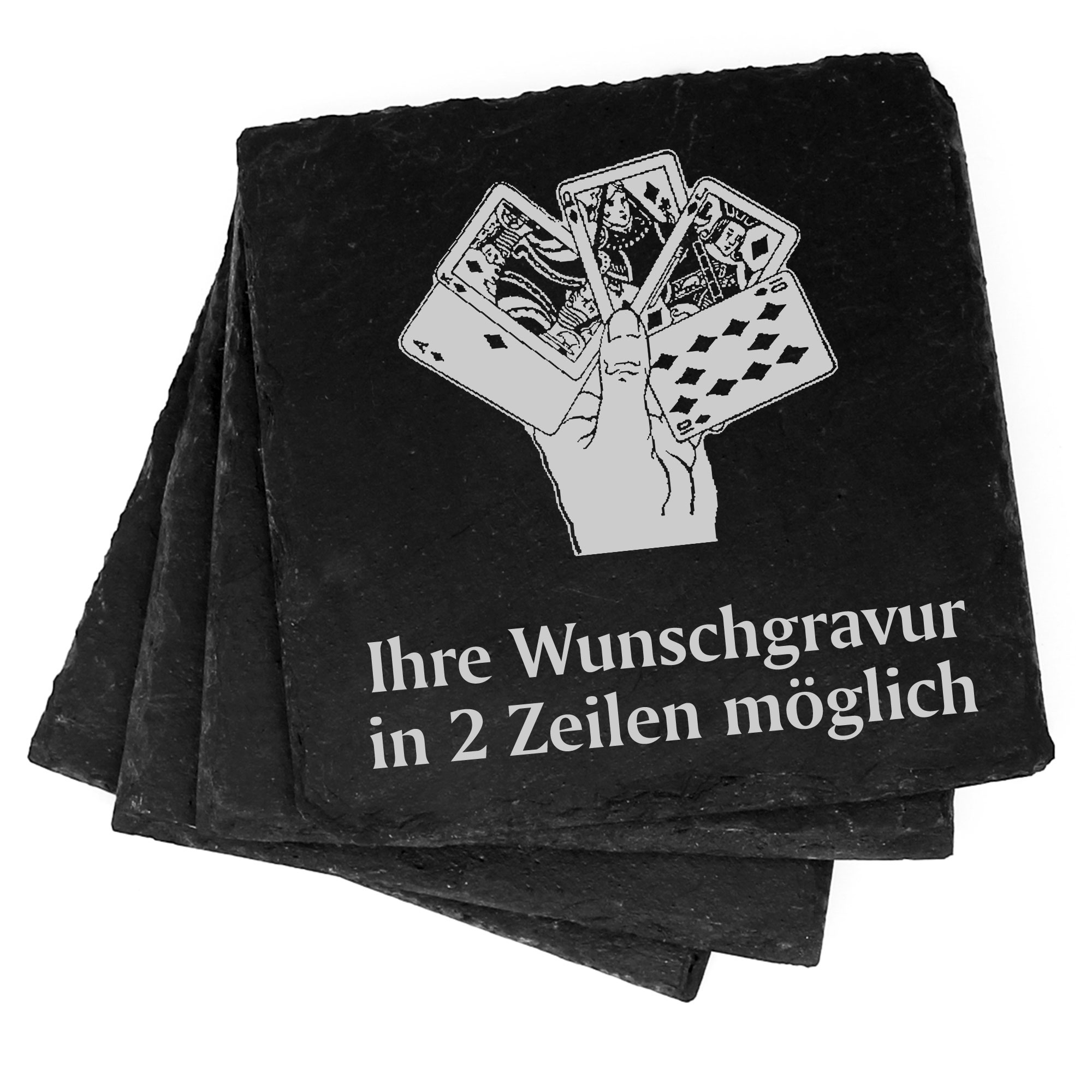 4x Poker Deko Schiefer Untersetzer Wunschgravur Set - 11 x 11 cm