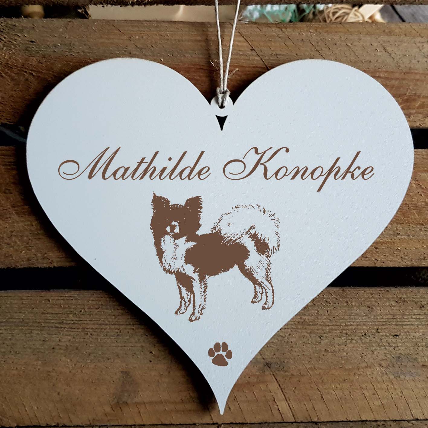 Herz Schild « Papillon » mit Namen - Türschild zum Anhängen