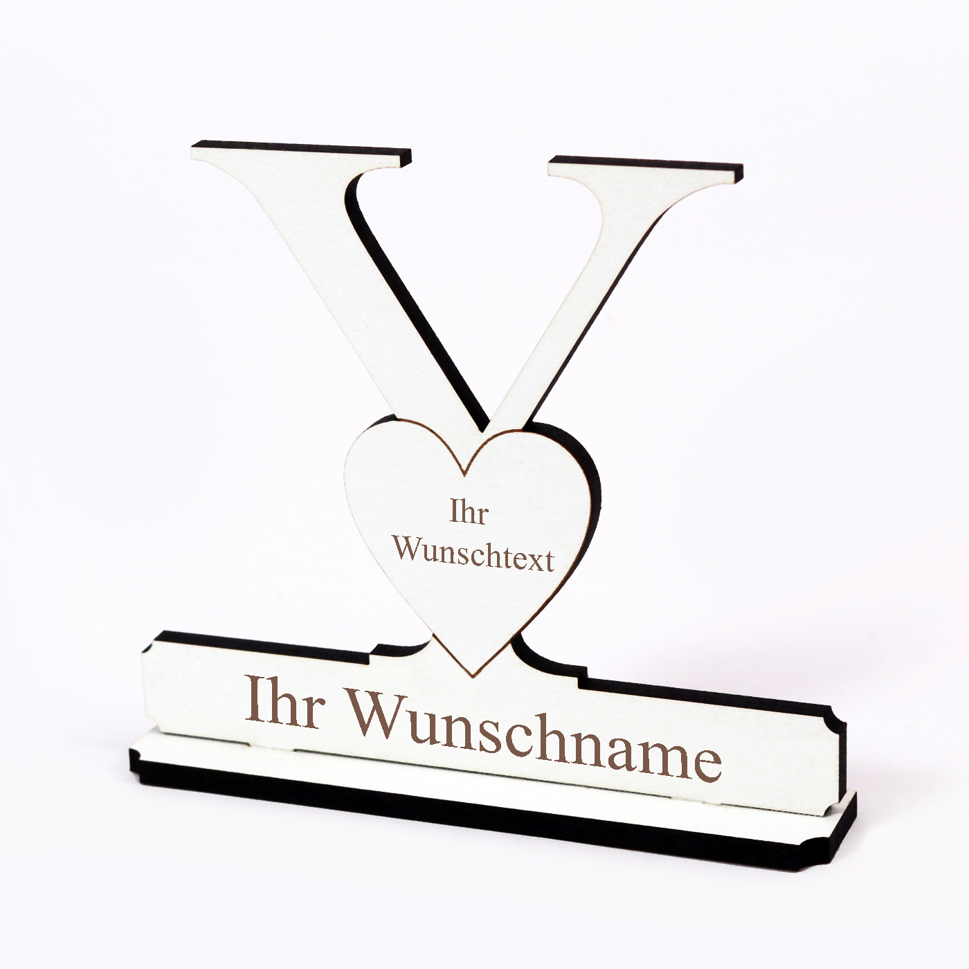 Buchstabe Y mit Herz - Name und Wunschgravur - Schild zum Hinstellen