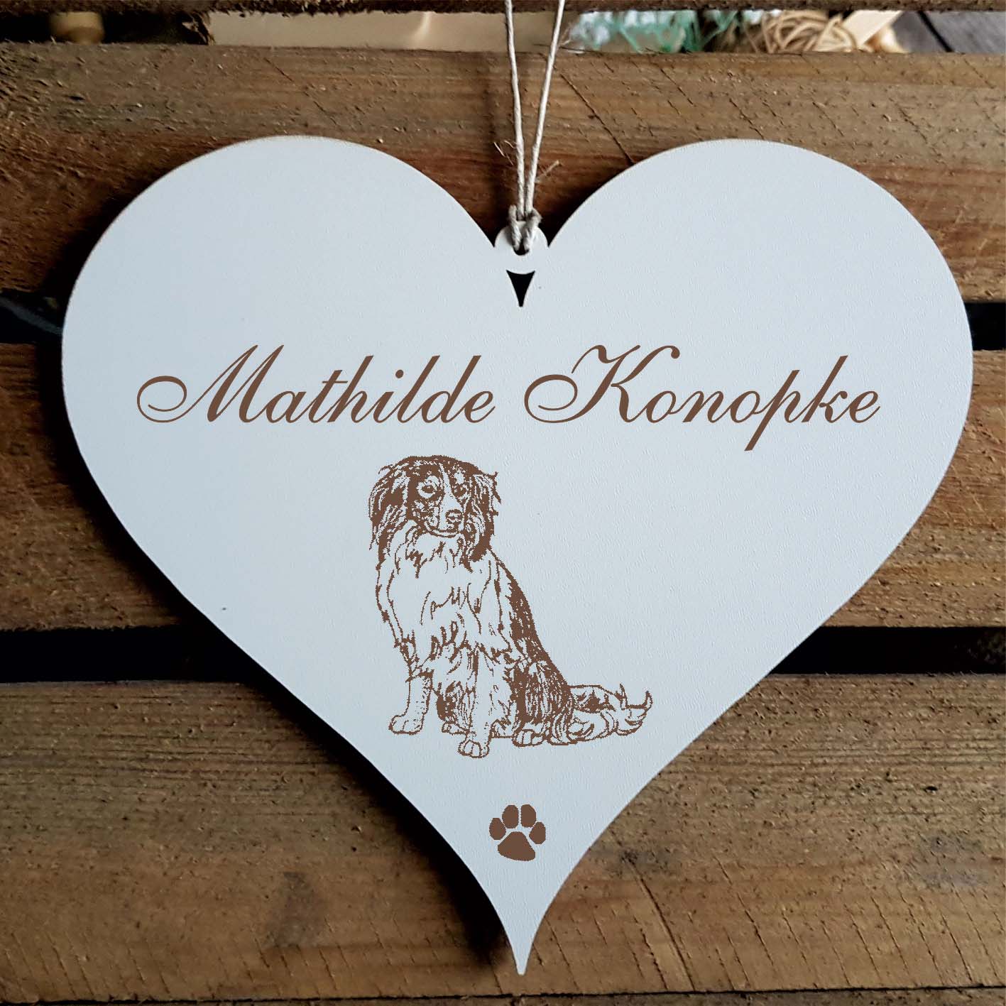 Herz Schild « Nederlandse Kooikerhondje » mit Namen - Türschild zum Anhängen