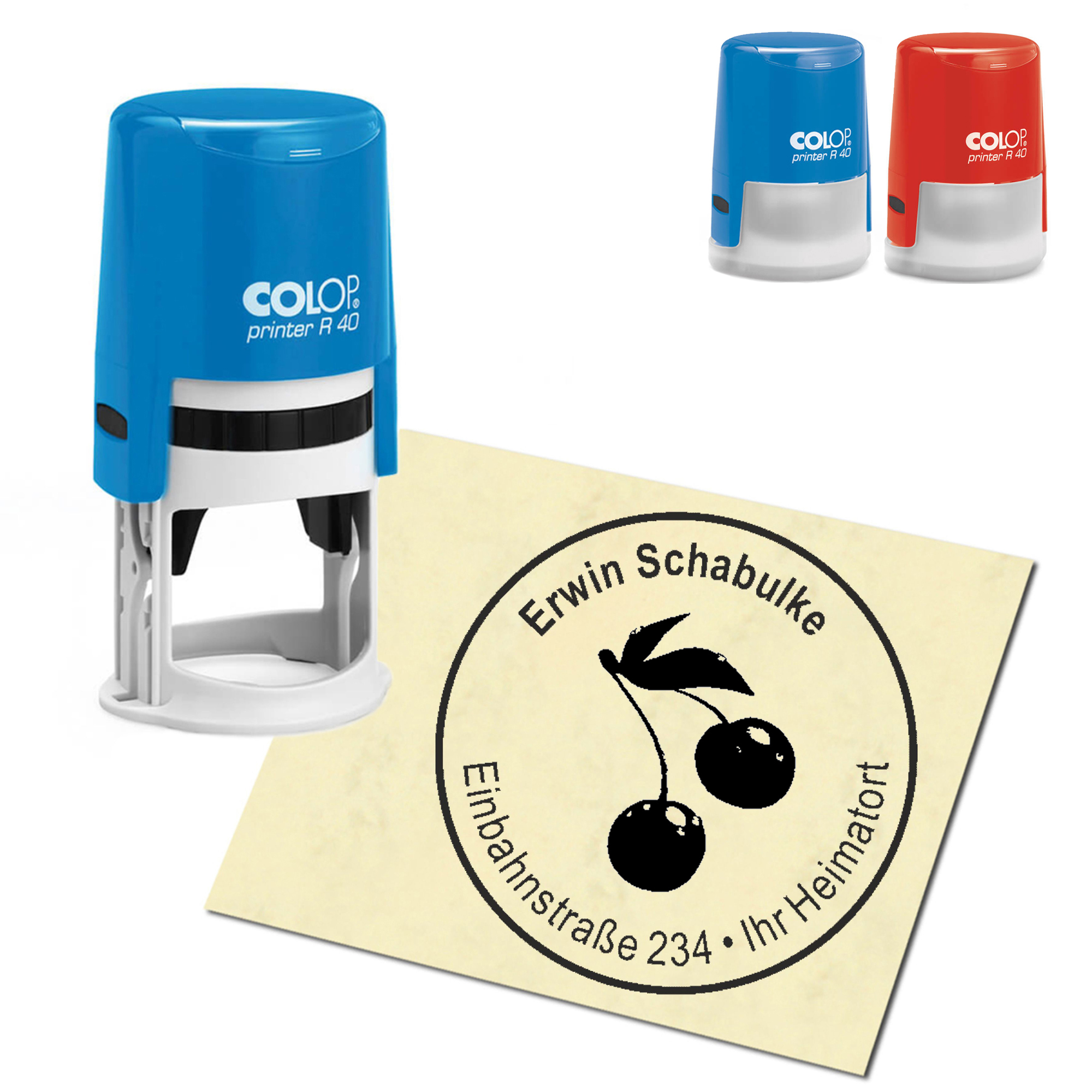Stempel Adressstempel personalisiert - Kirsche - rund &empty; 40mm