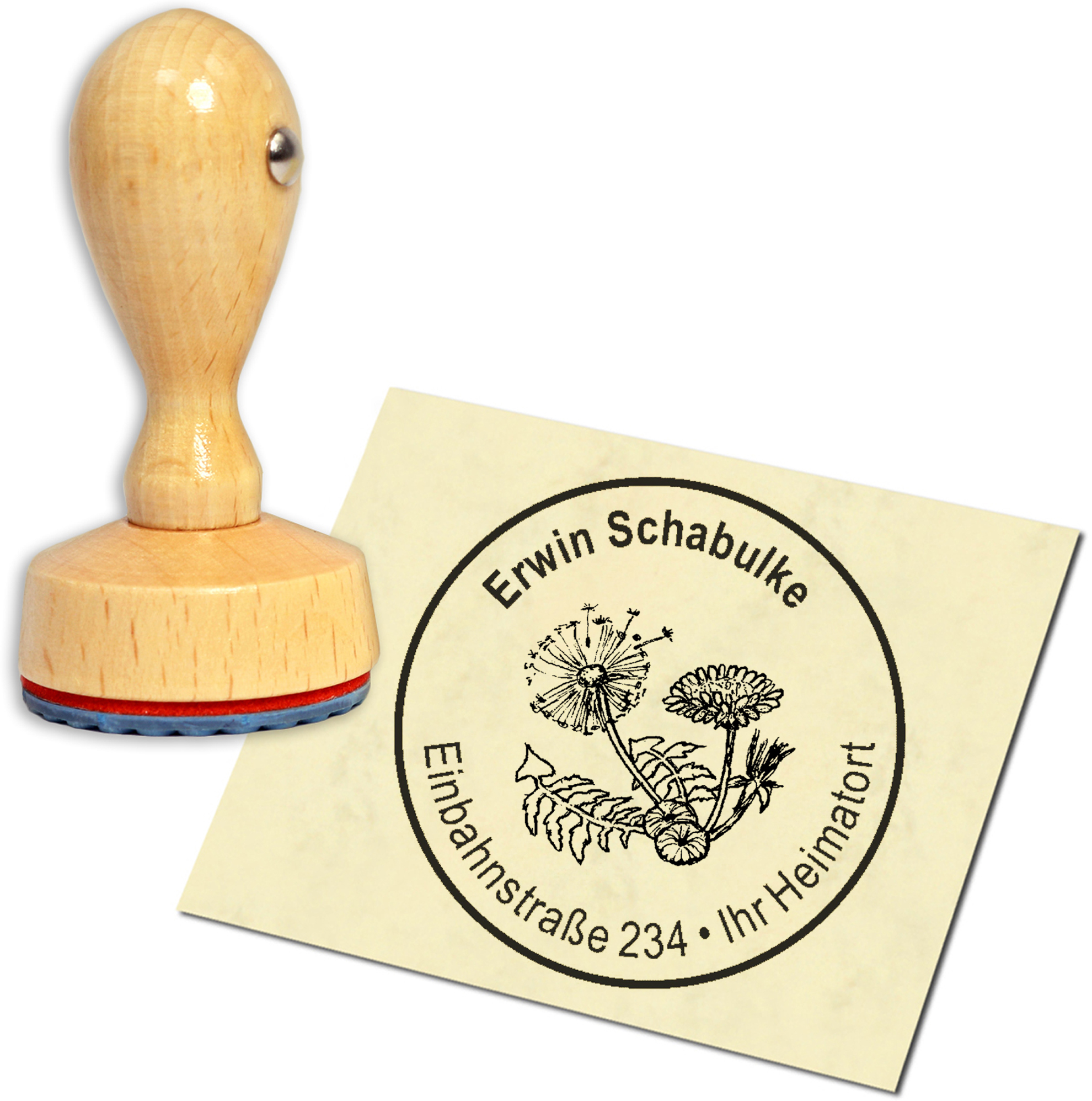 Stempel Adressstempel Holzstempel - Löwenzahn - rund 40mm