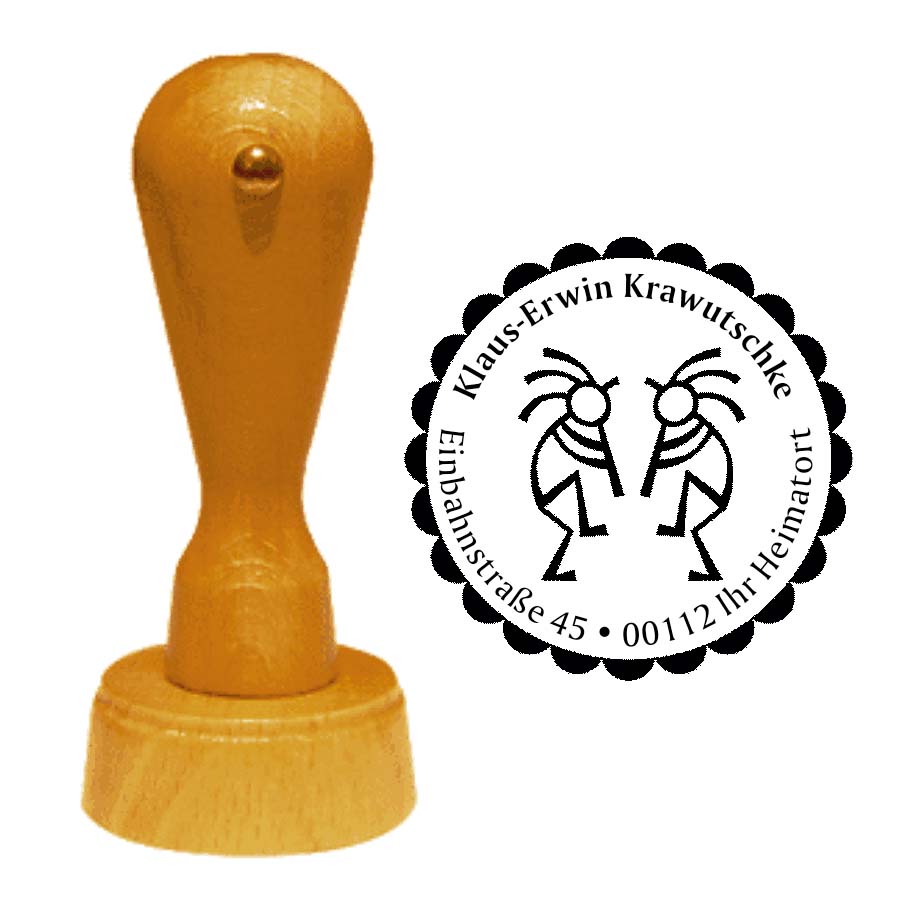 Adressenstempel « Flötenspieler KOKOPELLI » mit persönlichem Wunschtext