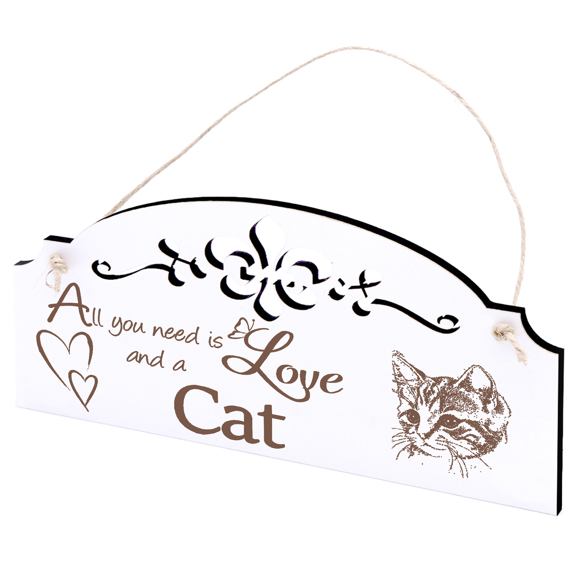 Schild Hauskatze Kopf Deko 20x10cm - All you need is Love and a Cat - Holz
