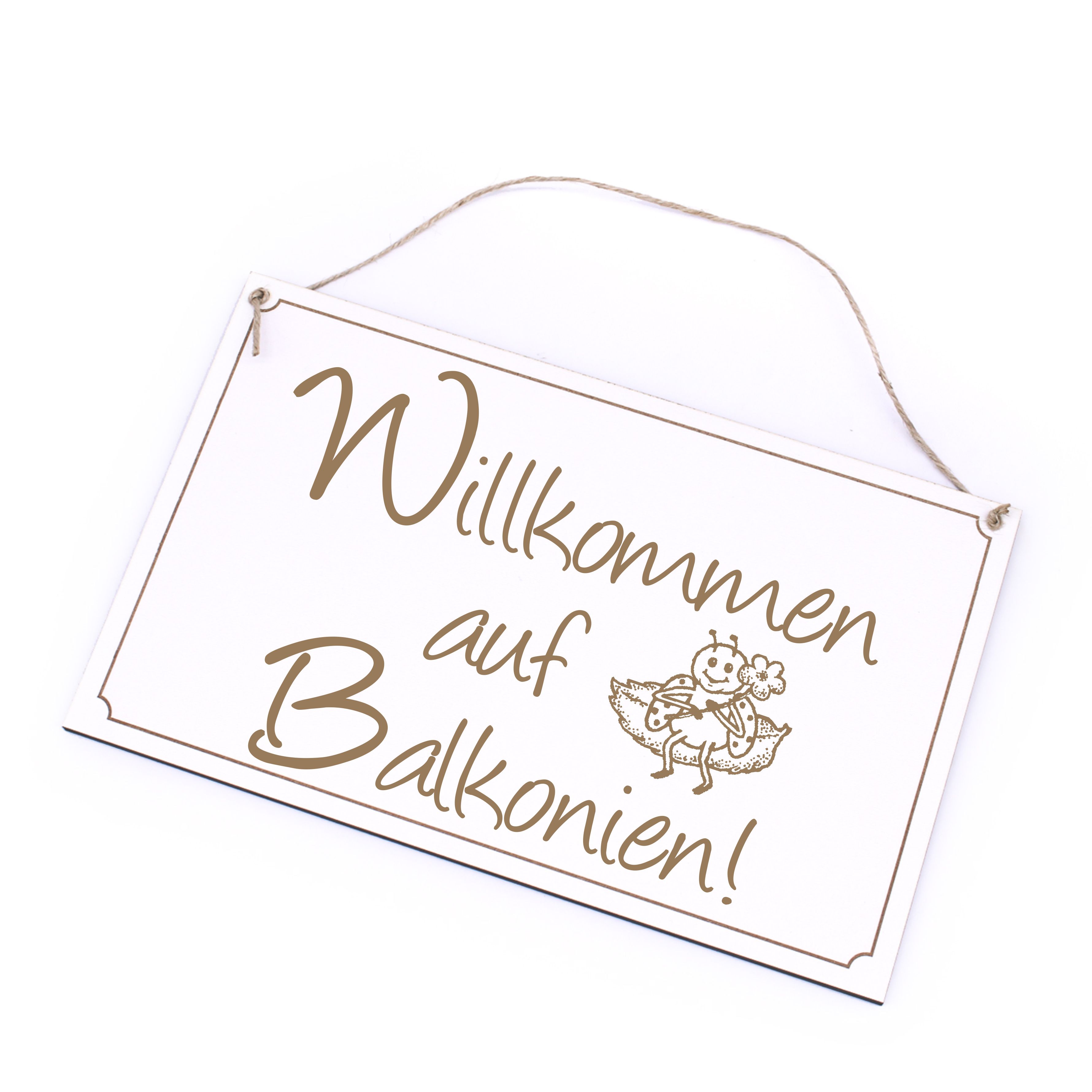 Schild Willkommen auf Balkonien - Holz Türschild Balkon Deko 26 x 16 cm
