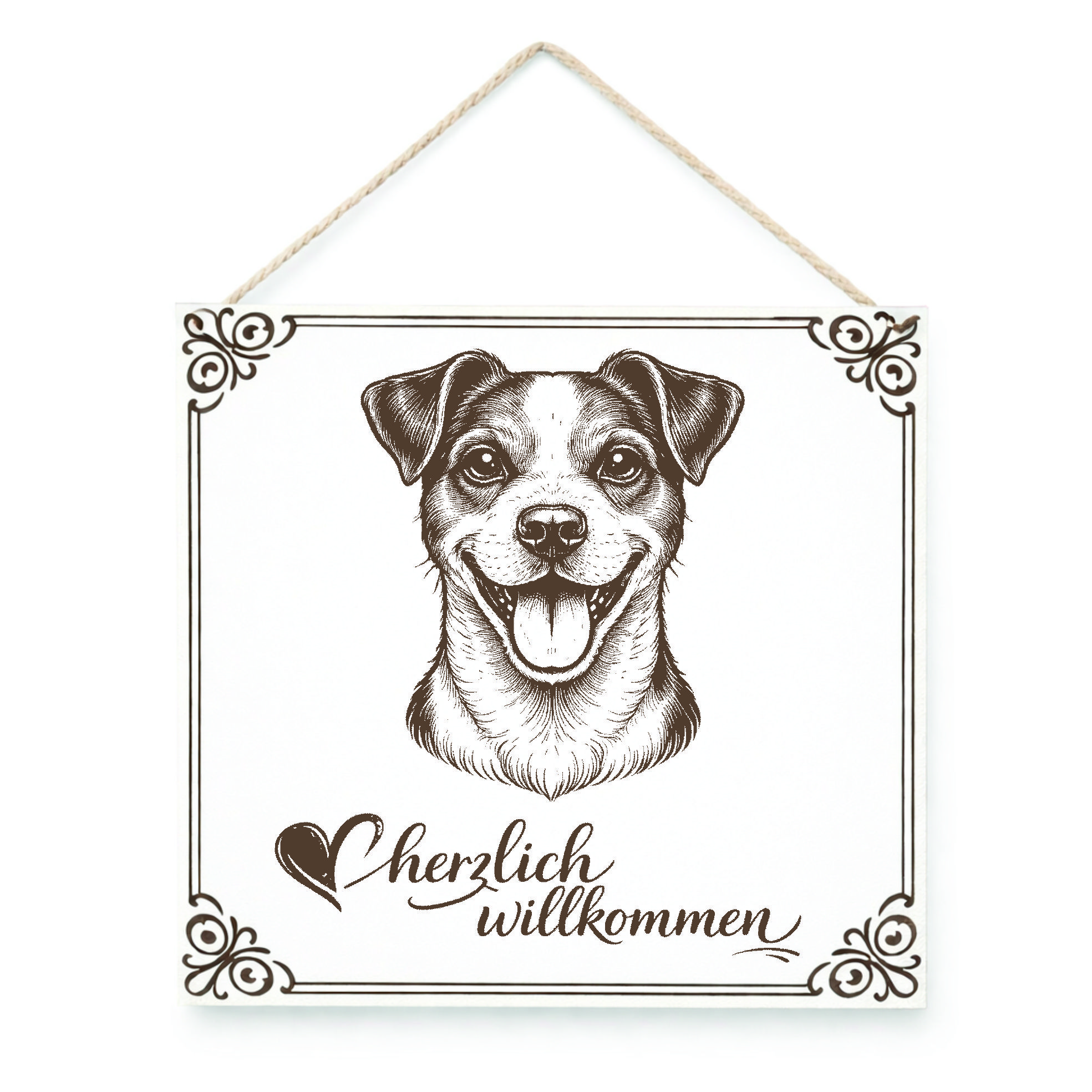 Hund Willkommensschild Jack Russell Terrier – Türschild Herzlich Willkommen  – Dekoschild Haustür 15×15 cm