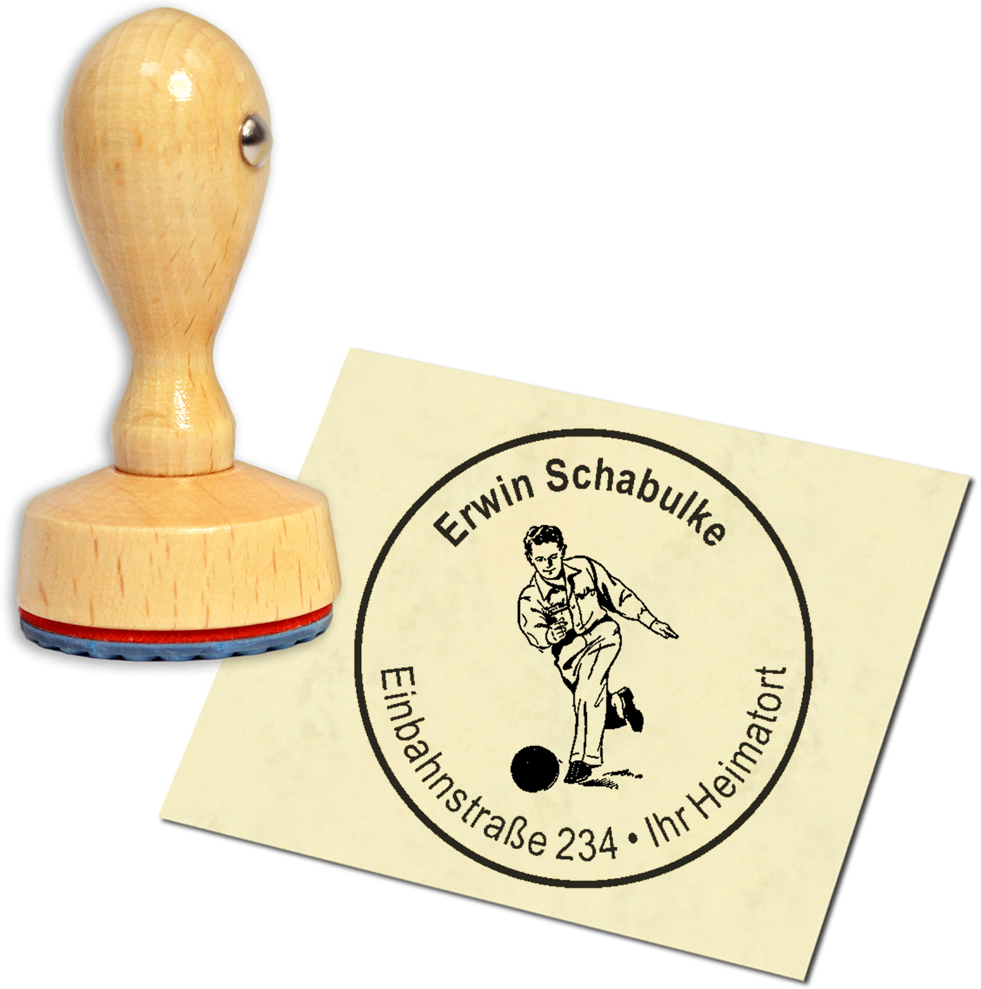Stempel Adressstempel Holzstempel - Bowling - rund 40mm