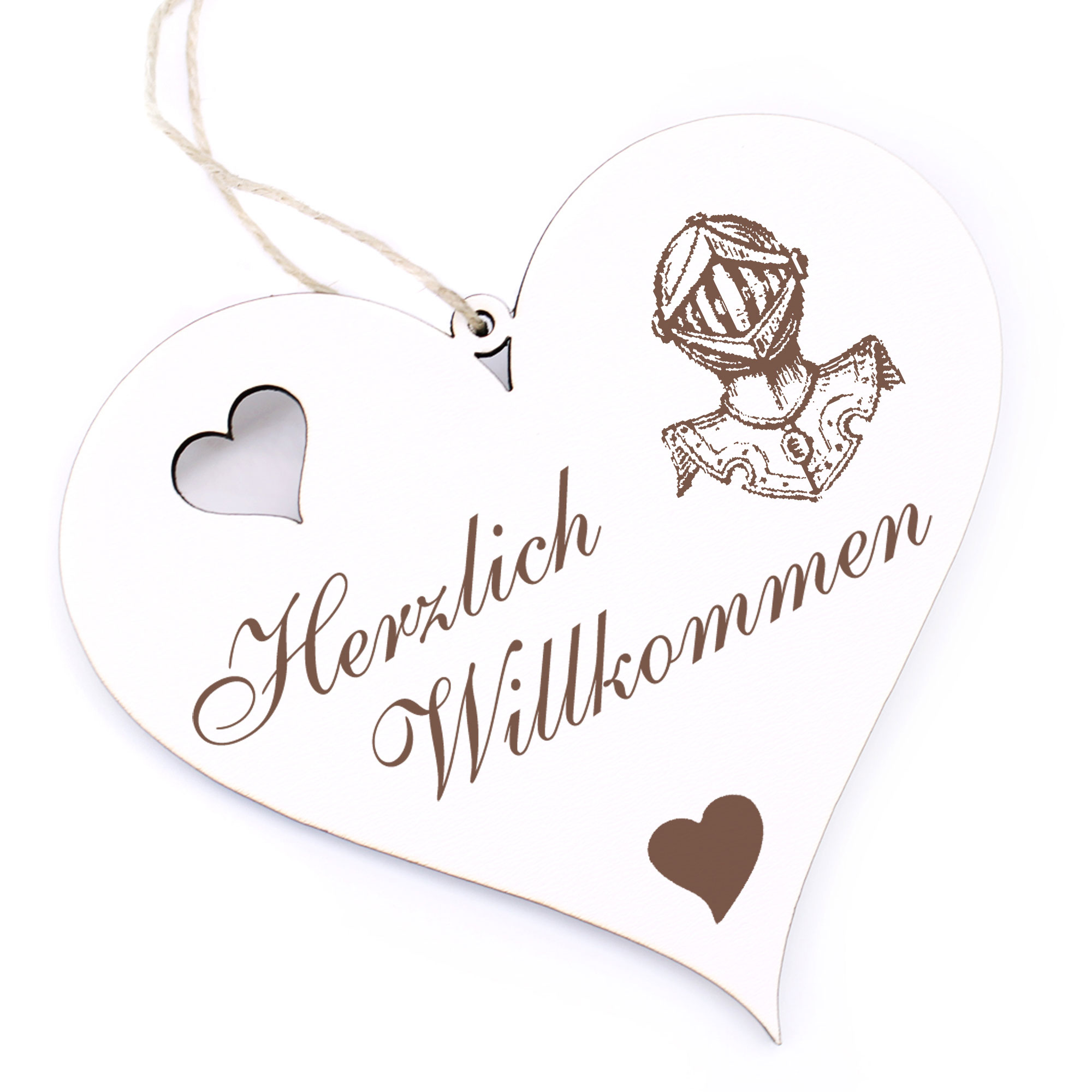 Herzlich Willkommen Schild - Ritterrüstung - Deko Herz Holz