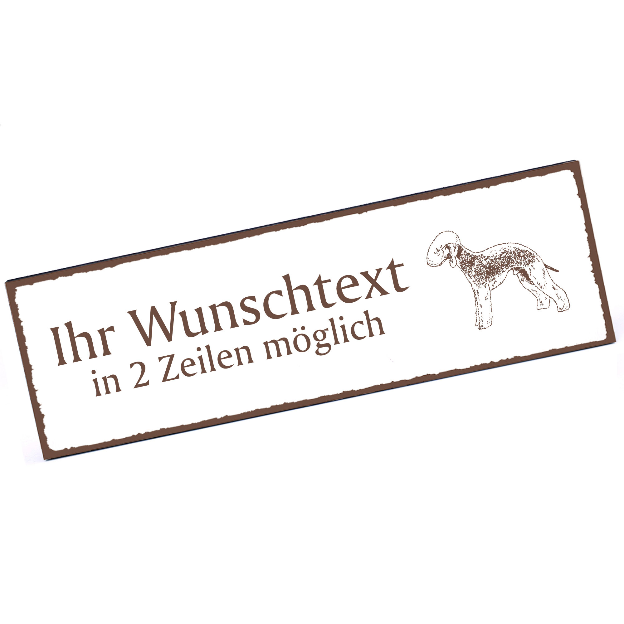 Türschild Bedlington Terrier  Namensschild personalisiert mit Gravur - 150mm x 50mm - selbstklebend