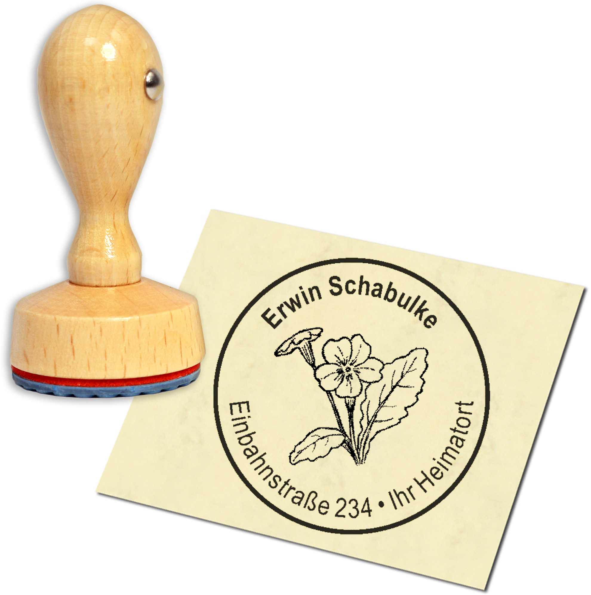 Stempel Adressstempel Holzstempel - Schlüsselblume Primel - rund 40mm