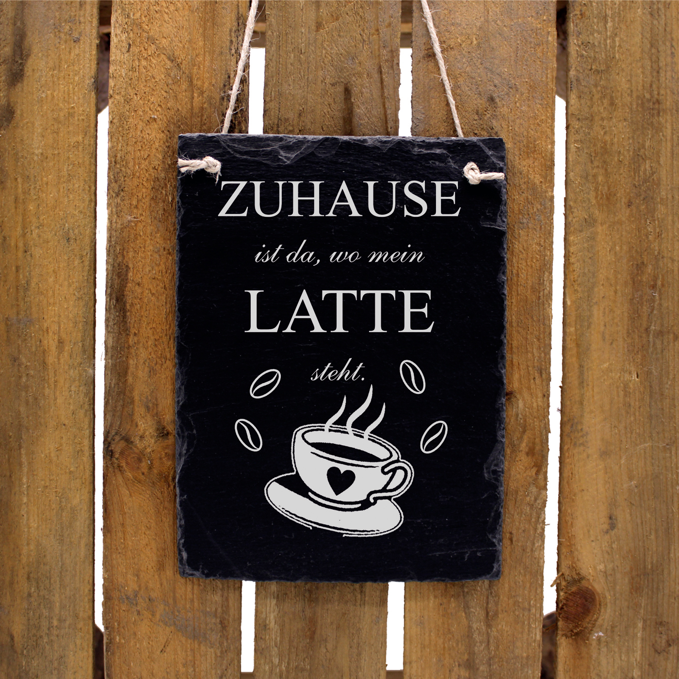 Schiefertafel Zuhause ist da, wo mein LATTE steht - Schild hochkant 16x22 cm