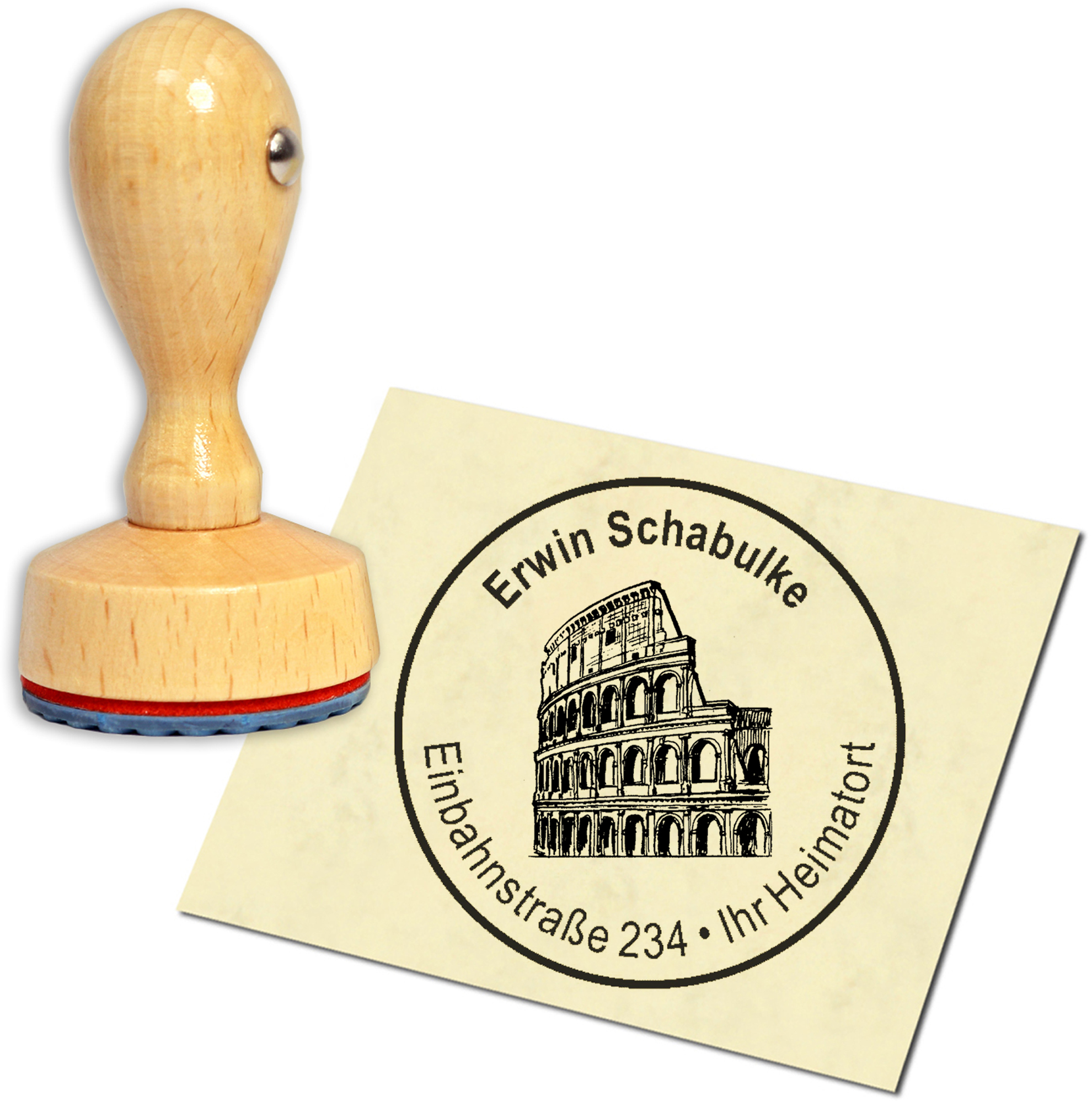 Stempel Adressstempel Holzstempel - Kolosseum - rund 40mm