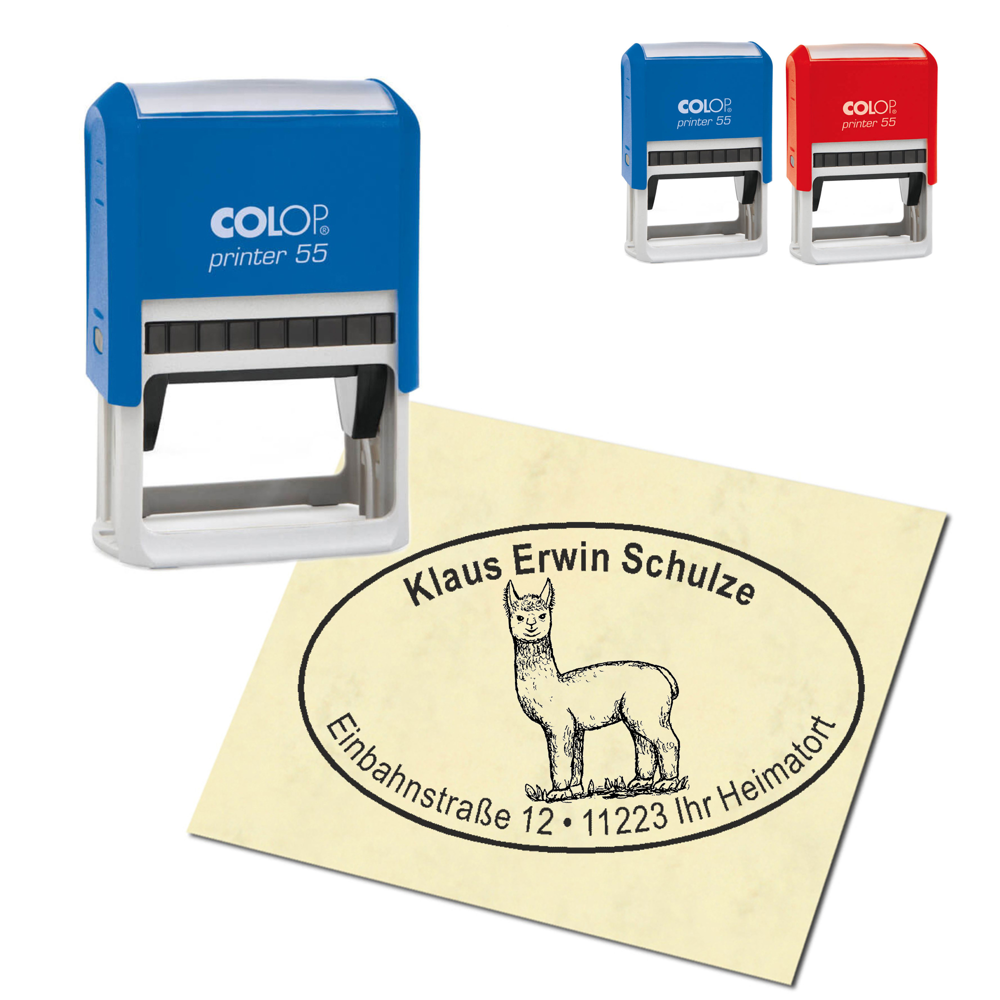 Adressstempel personalisiert Stempel - Alpaka Lama - oval 59 x 39 mm