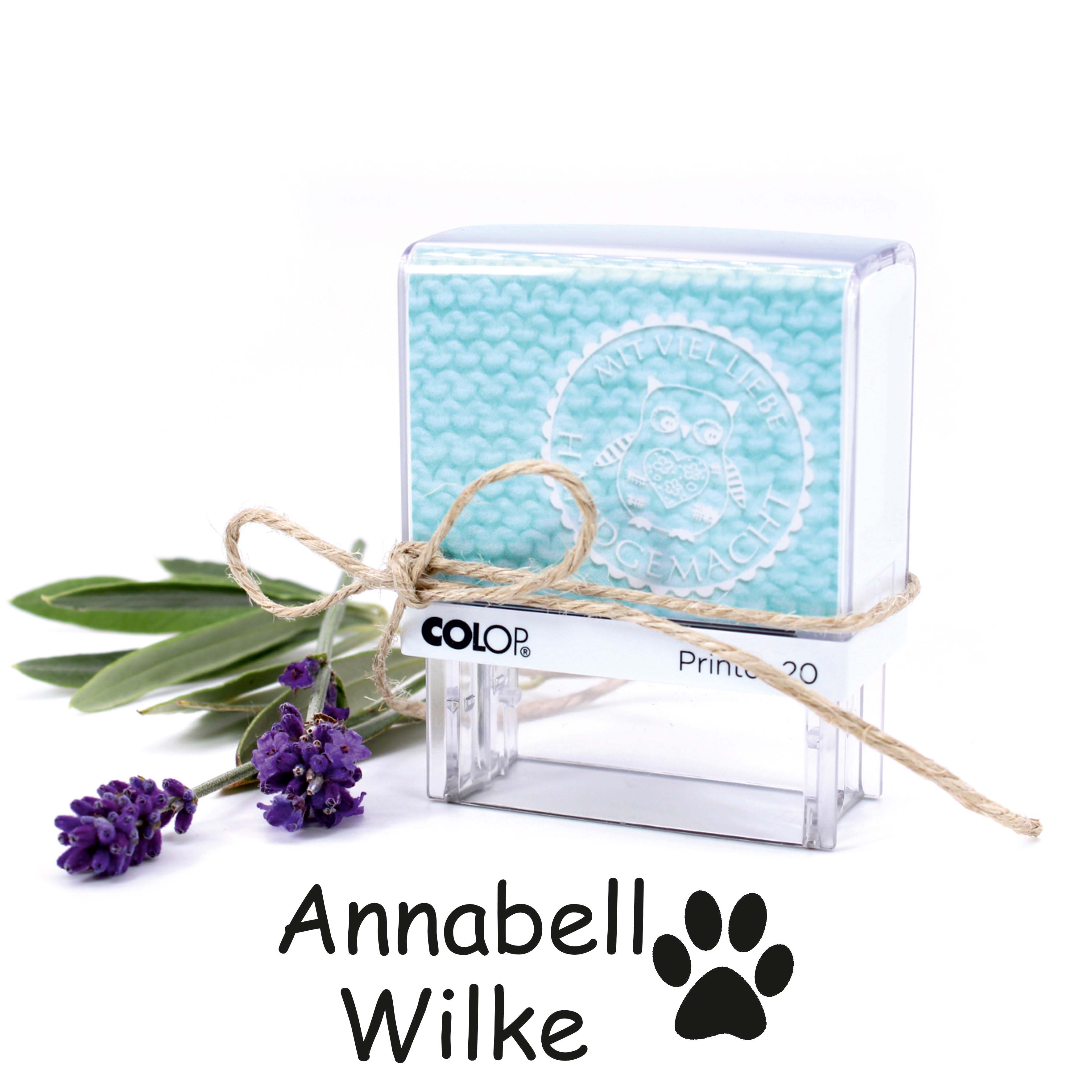 Textilstempel Pfote - personalisierter Automatikstempel mit Namen - für Textilien Kleidung 38x14mm