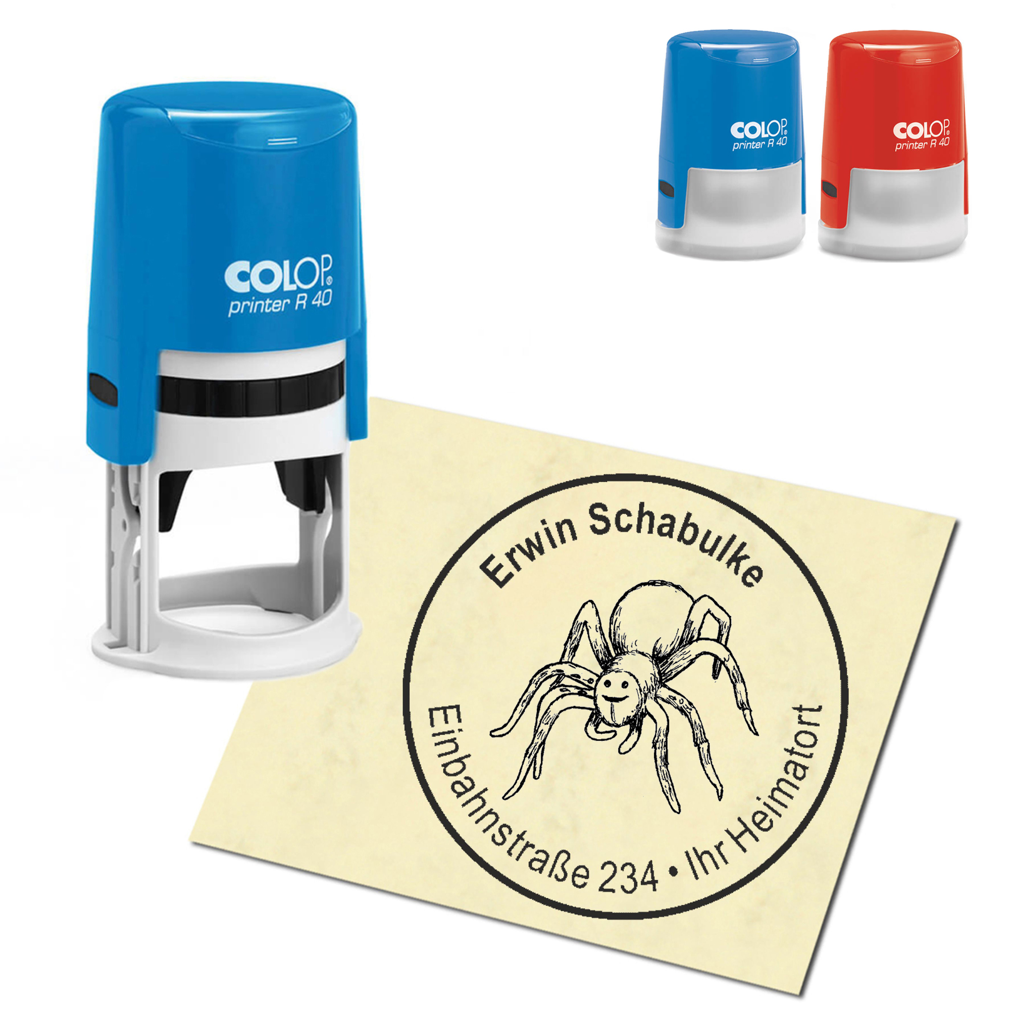 Stempel Adressstempel personalisiert - Spinne Hell - rund &empty; 40mm
