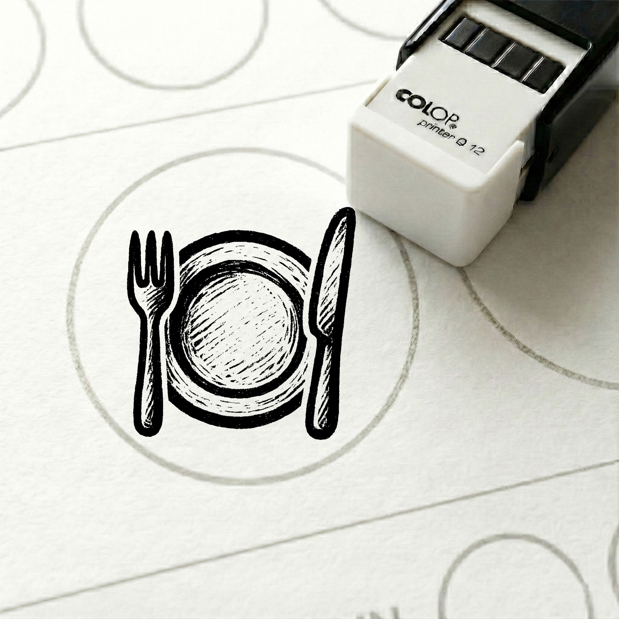Bonusstempel Teller mit Besteck 10x10 mm – Bonuskartenstempel für Restaurant Gasthaus Bistro Essenslokal