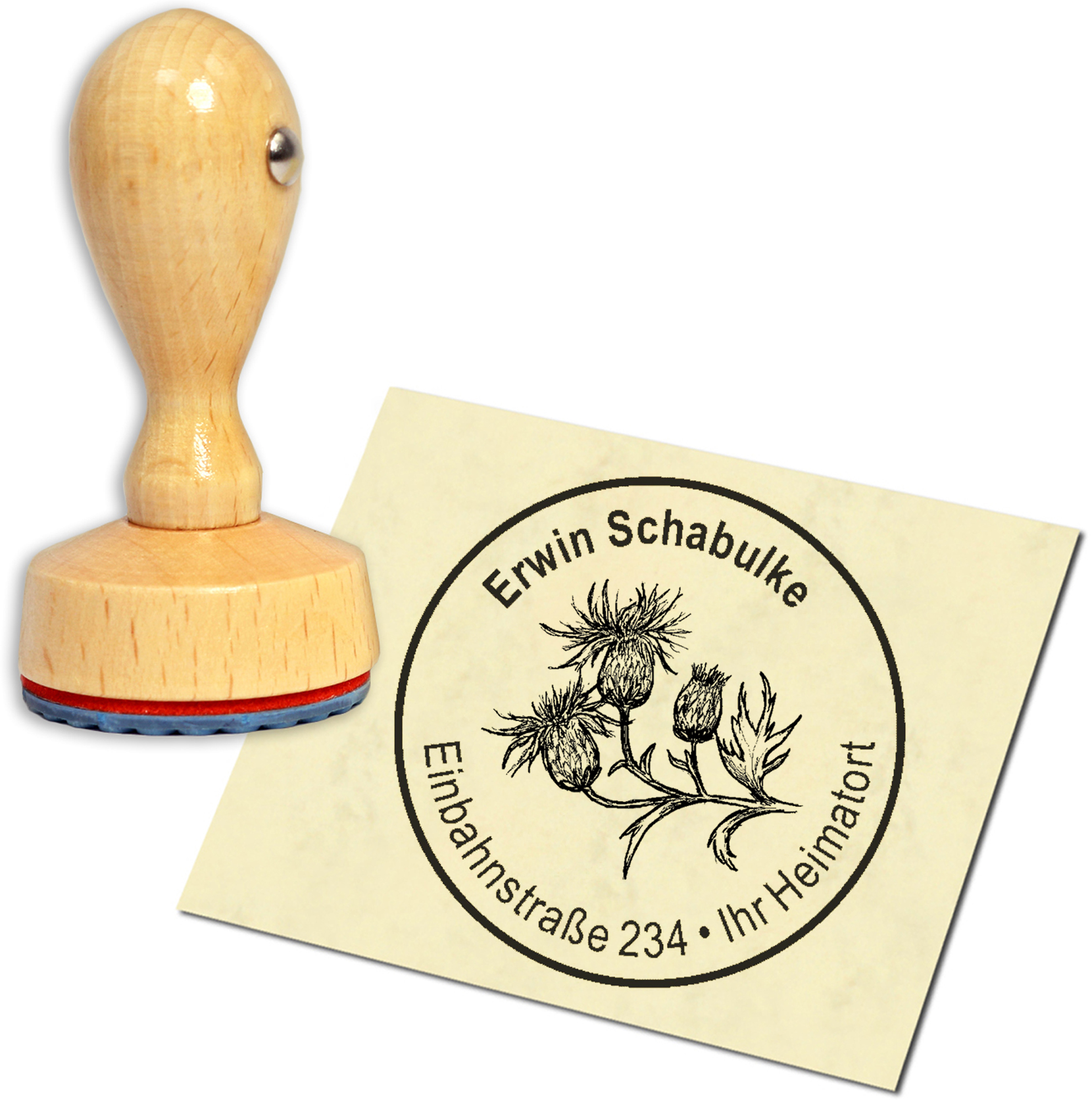Stempel Adressstempel Holzstempel - Ackerdistel - rund 40mm