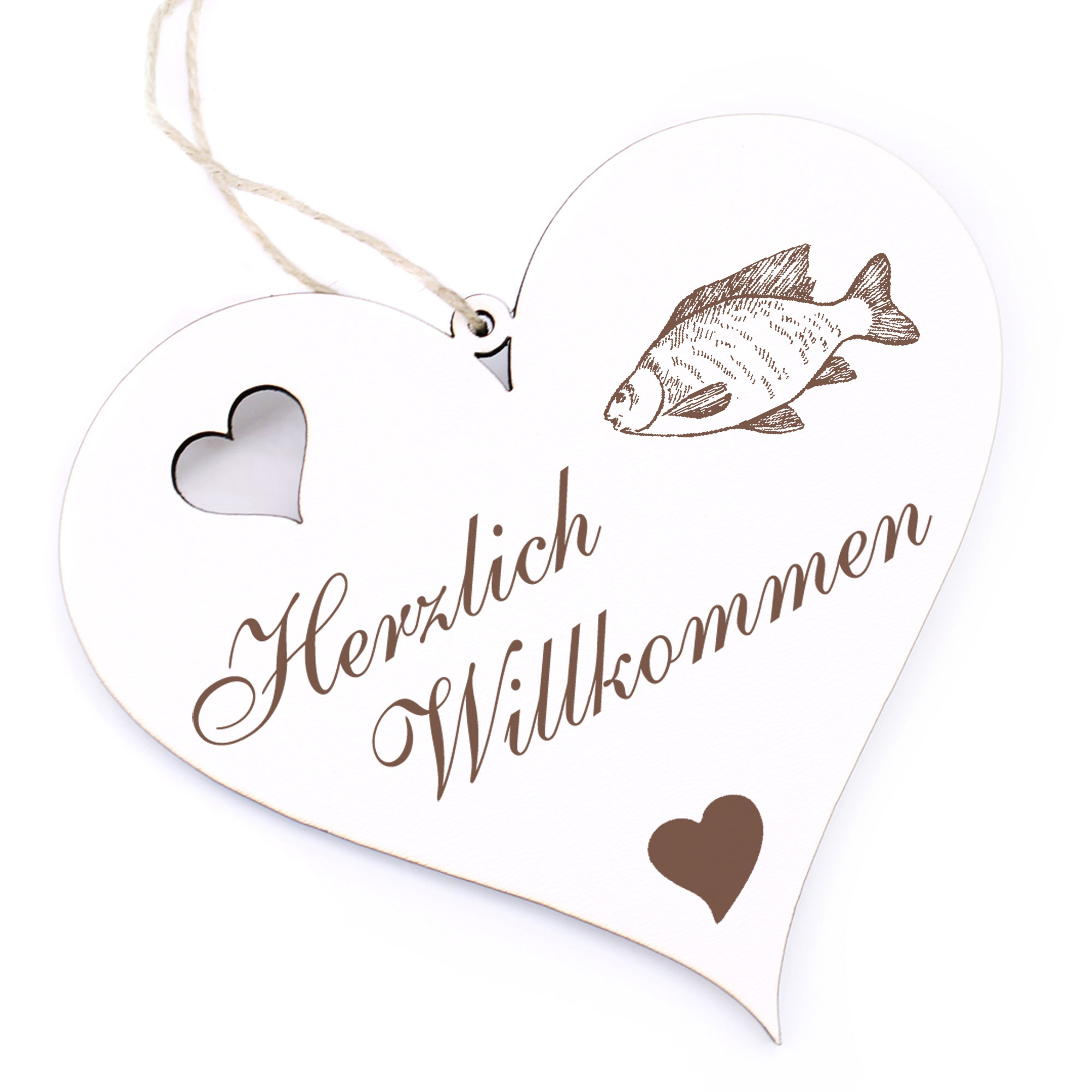 Herzlich Willkommen Schild - Karpfen - Deko Herz Holz