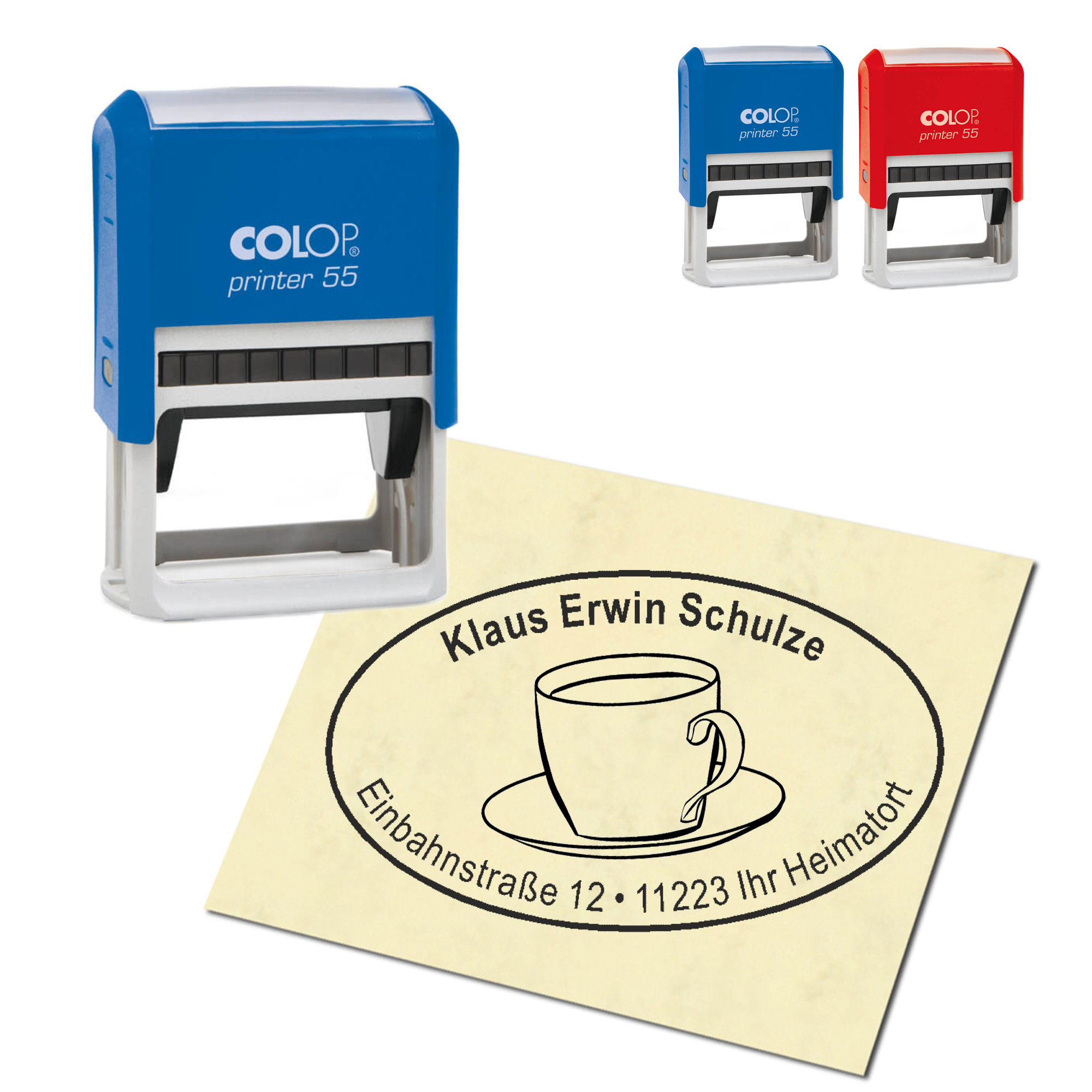 Adressstempel personalisiert Stempel - Kaffeetasse - oval 59 x 39 mm