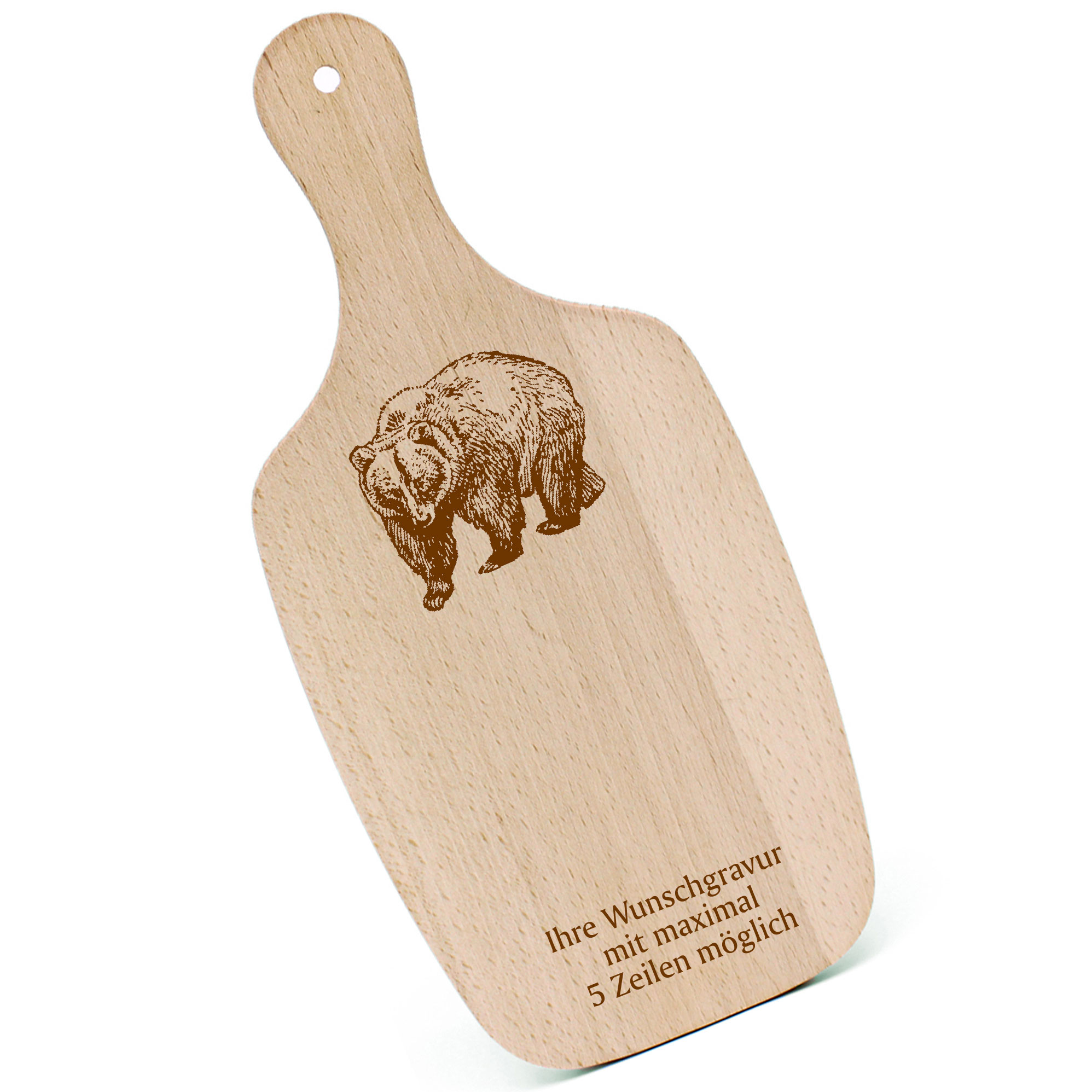 Schneidebrett Frühstücksbrettchen - Grizzly Bär - mit Griff 330x150mm