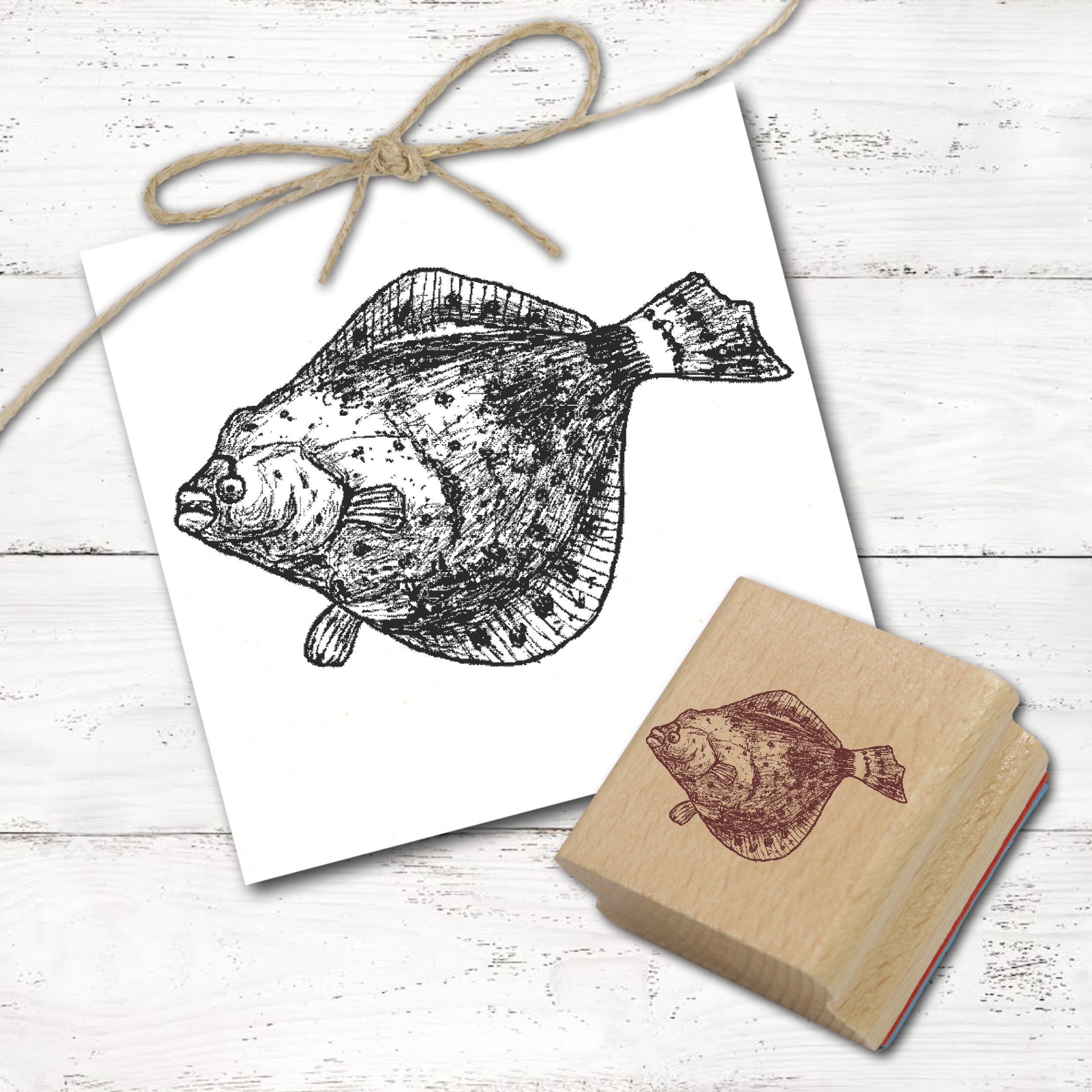 Motivstempel Flunder - Stempel Holzstempel 58 mm x 38 mm