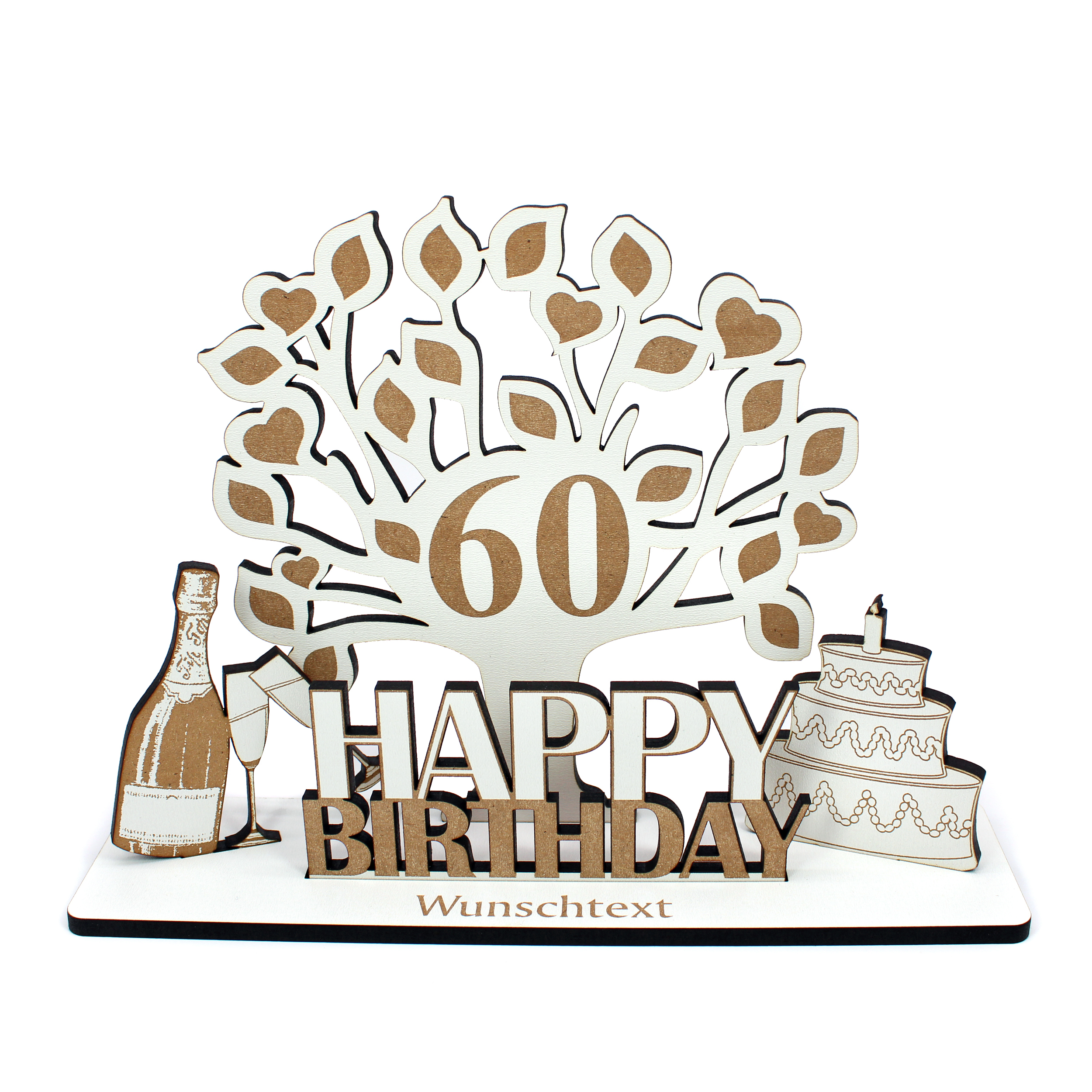 Geldgeschenk Geburtstag personalisiert - Zahl & Wunschtext - Lebensbaum Torte Sekt - Schild für Geld Gutschein 23x17 cm