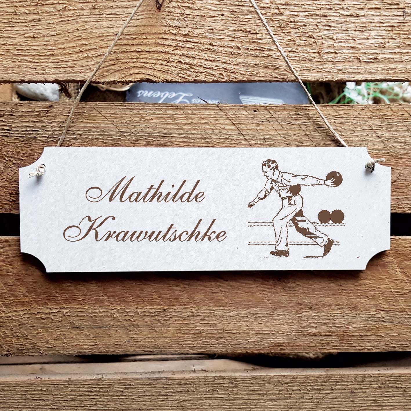 Schild « Bowling » Namensschild Türschild zum Anhängen - 20 x 6,7 cm