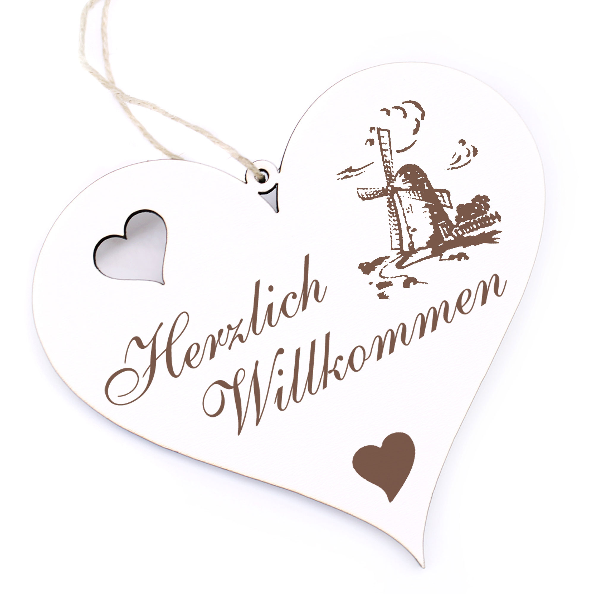 Herzlich Willkommen Schild - Windmühle - Deko Herz Holz