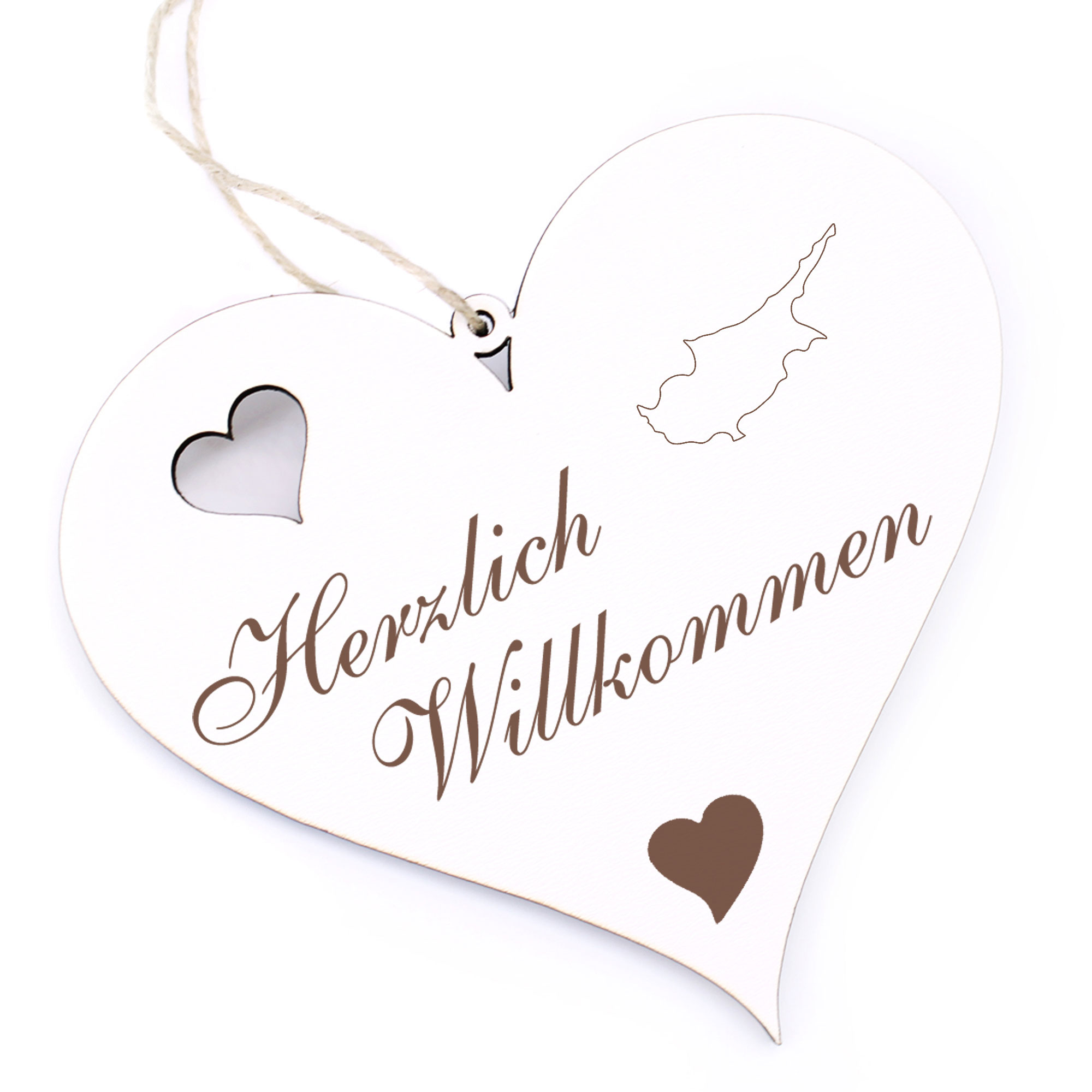 Herzlich Willkommen Schild - Insel Zypern - Deko Herz Holz