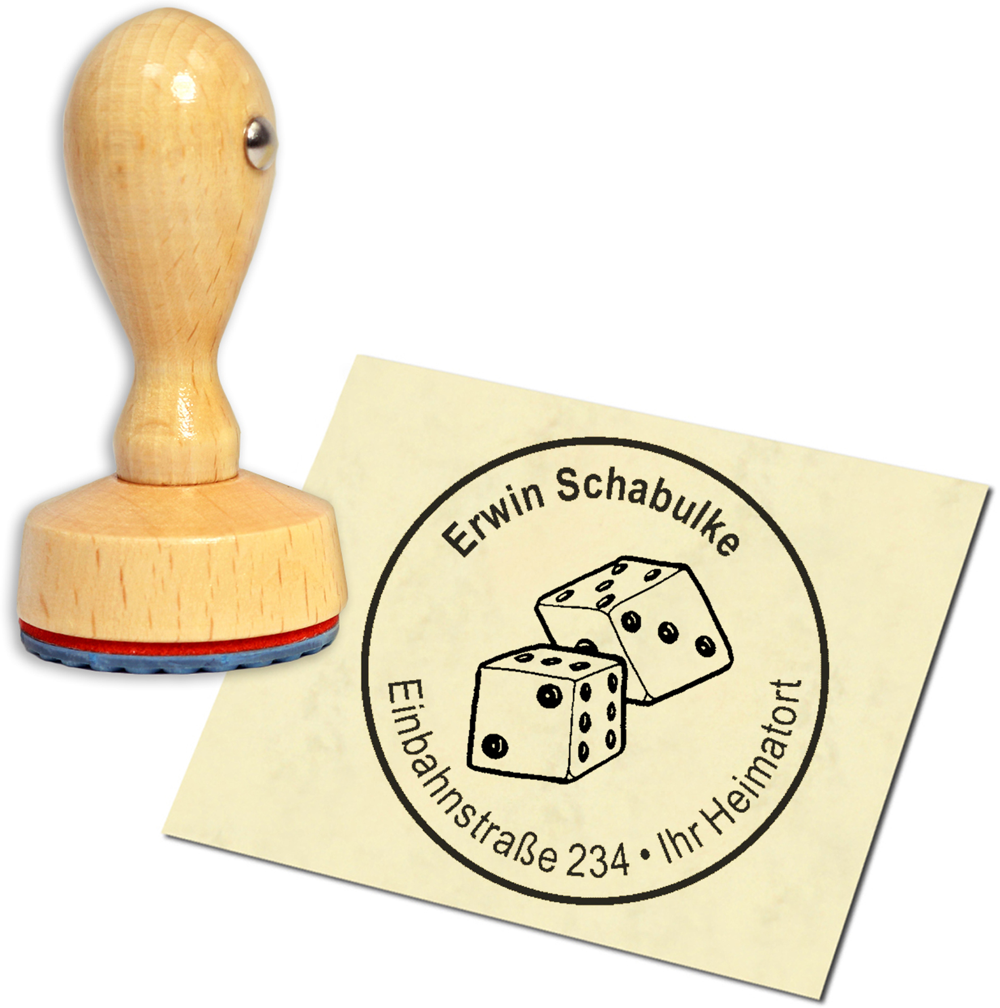 Stempel Adressstempel Holzstempel - Würfel - rund 40mm
