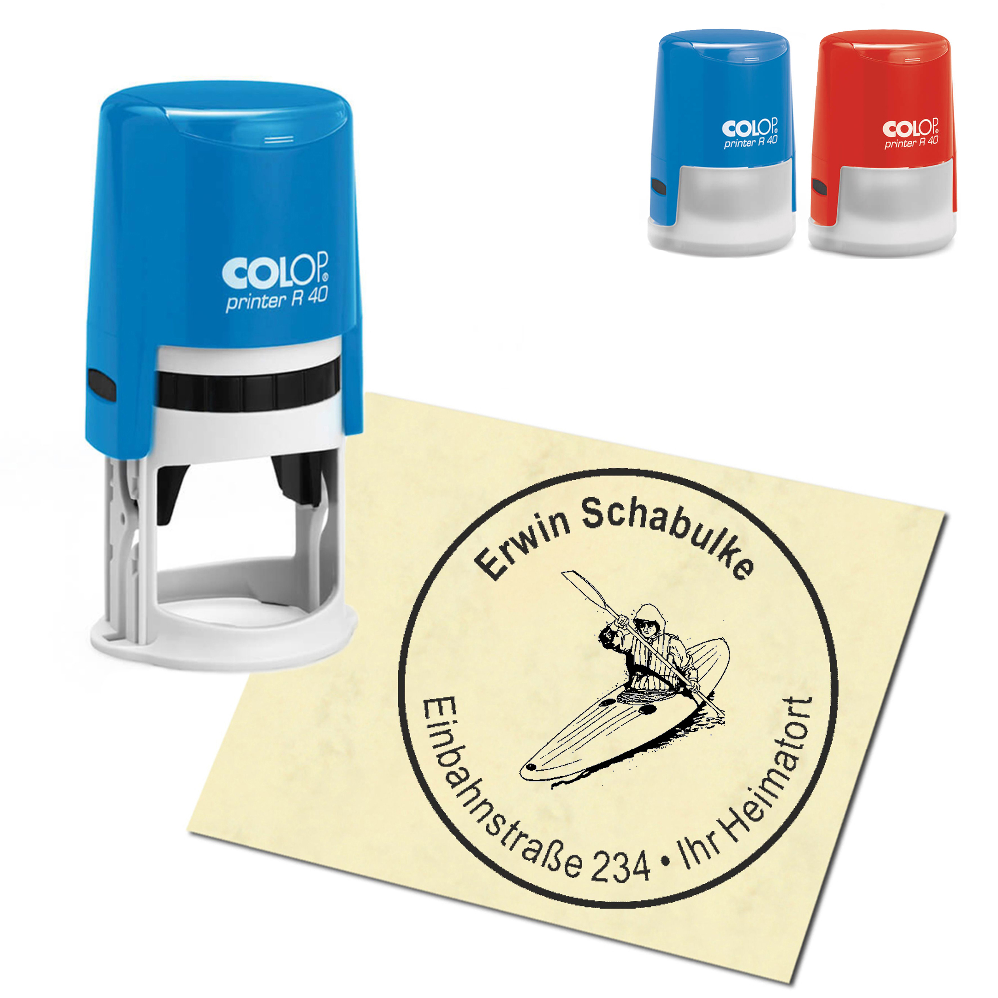 Stempel Adressstempel personalisiert - Kanu - rund &empty; 40mm