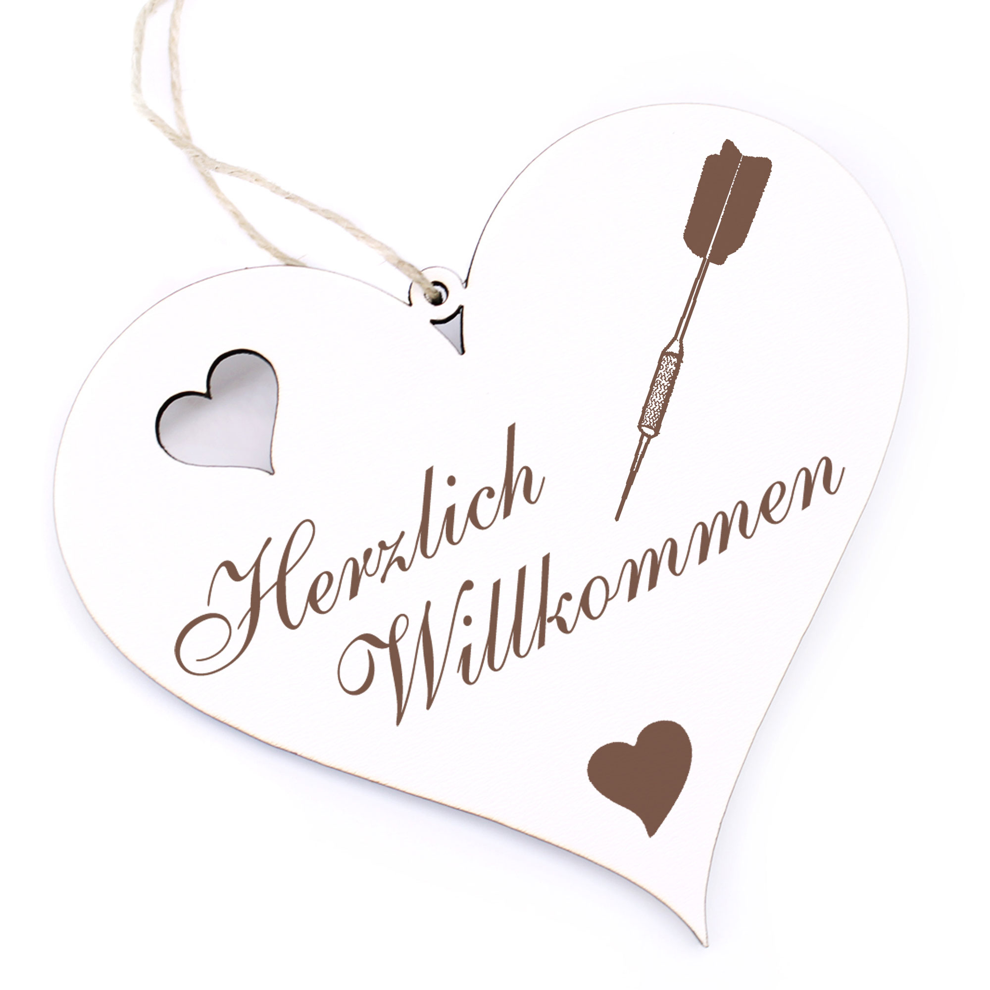 Herzlich Willkommen Schild - Dartpfeil - Deko Herz Holz