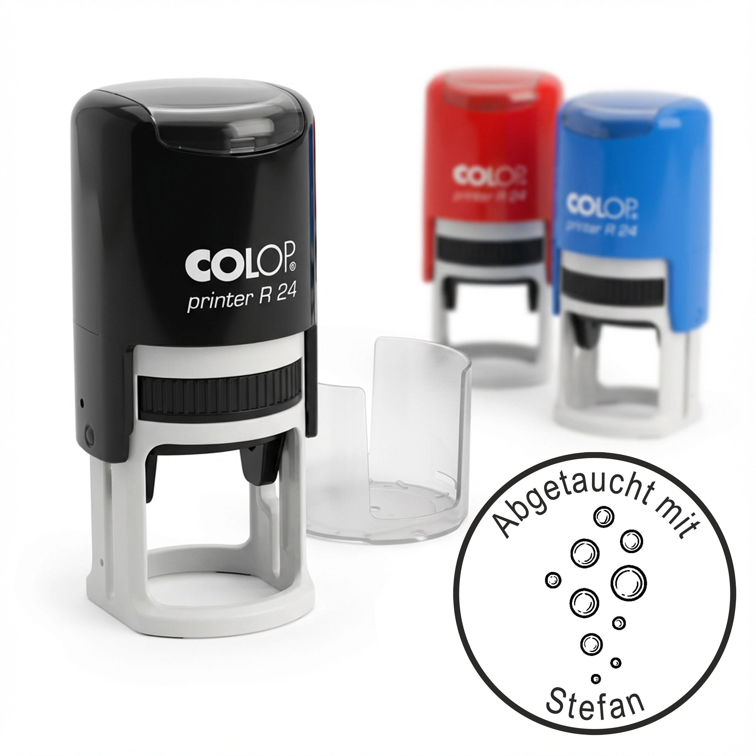 Taucherstempel Luftblasen 24x24 mm –  runder Stempel personalisiert für Taucherlogbuch, Tauchlogbuch & Tauchbuch