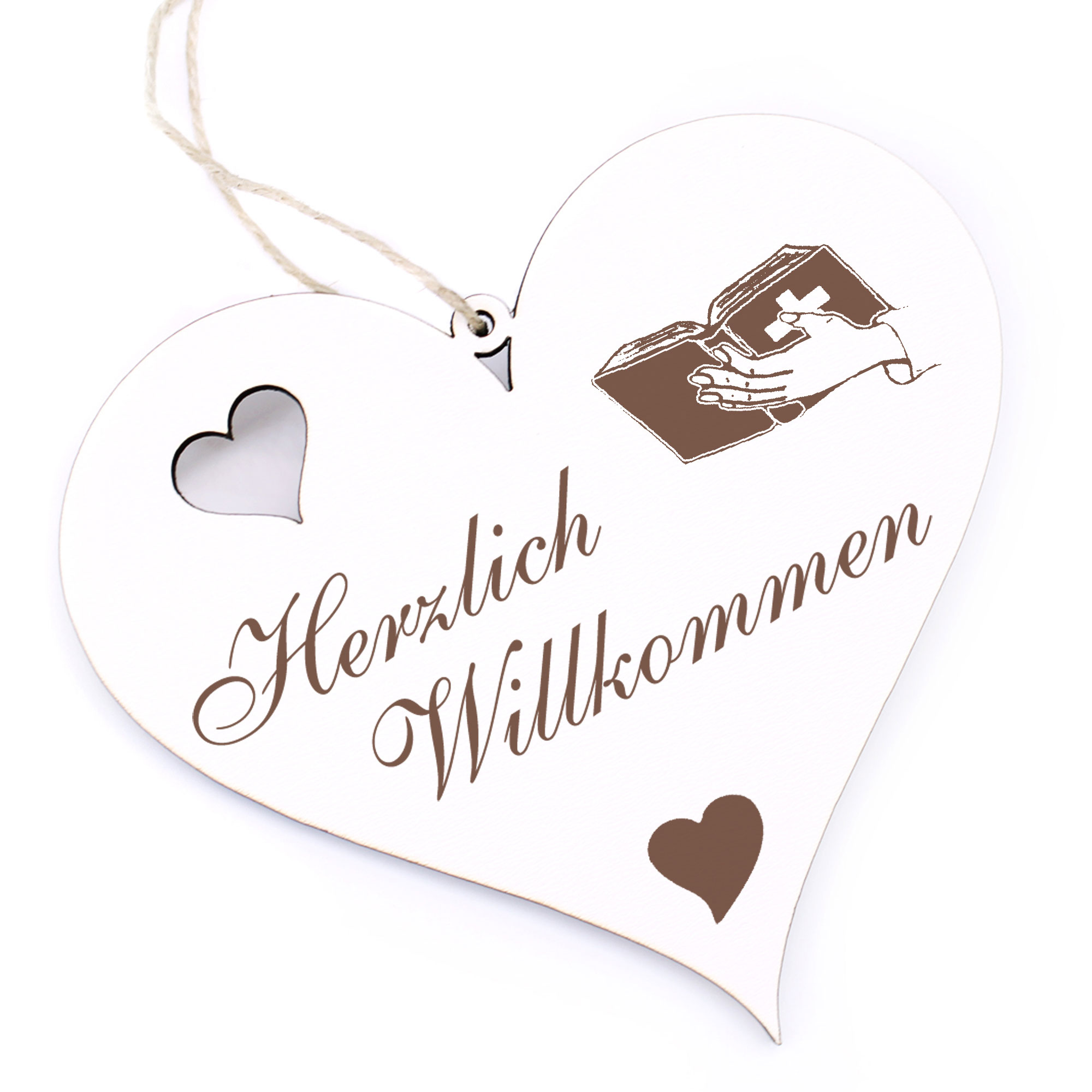 Herzlich Willkommen Schild - Bibel - Deko Herz Holz