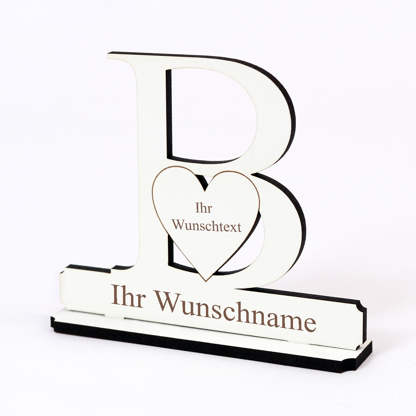 Buchstabe B mit Herz - Name und Wunschgravur - Schild zum Hinstellen