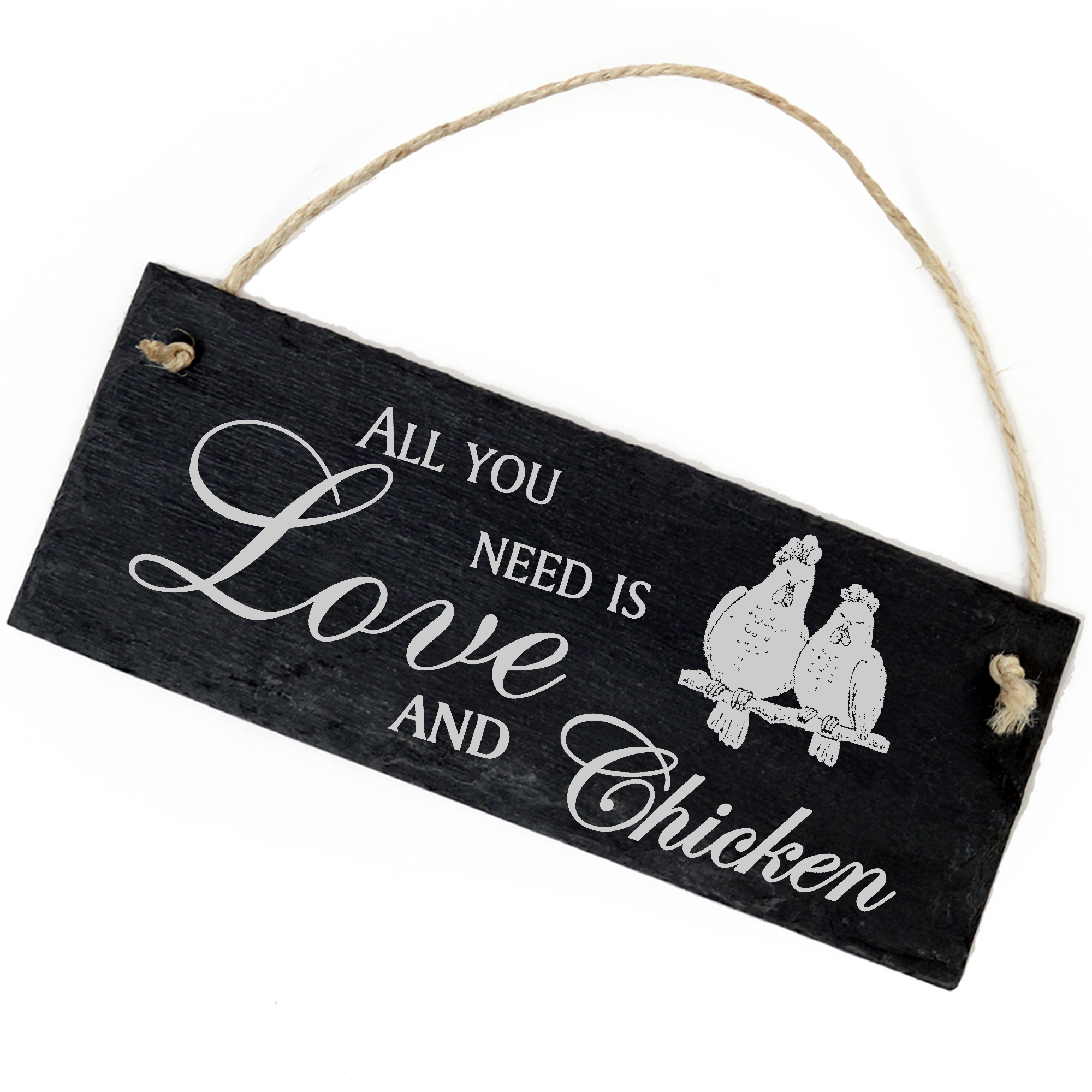 Schiefertafel Deko Hühner Schild 22 x 8 cm - All you need is Love and Chicken