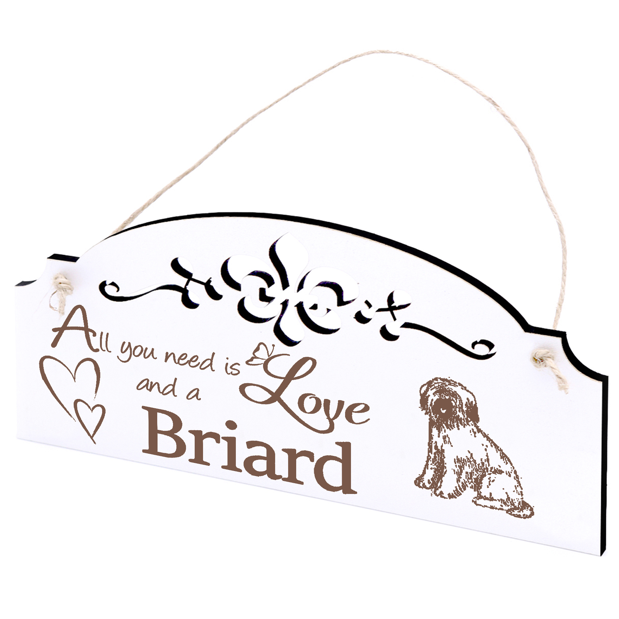 Schild Briard Hund Deko 20x10cm - All you need is Love and a Briard - Holz