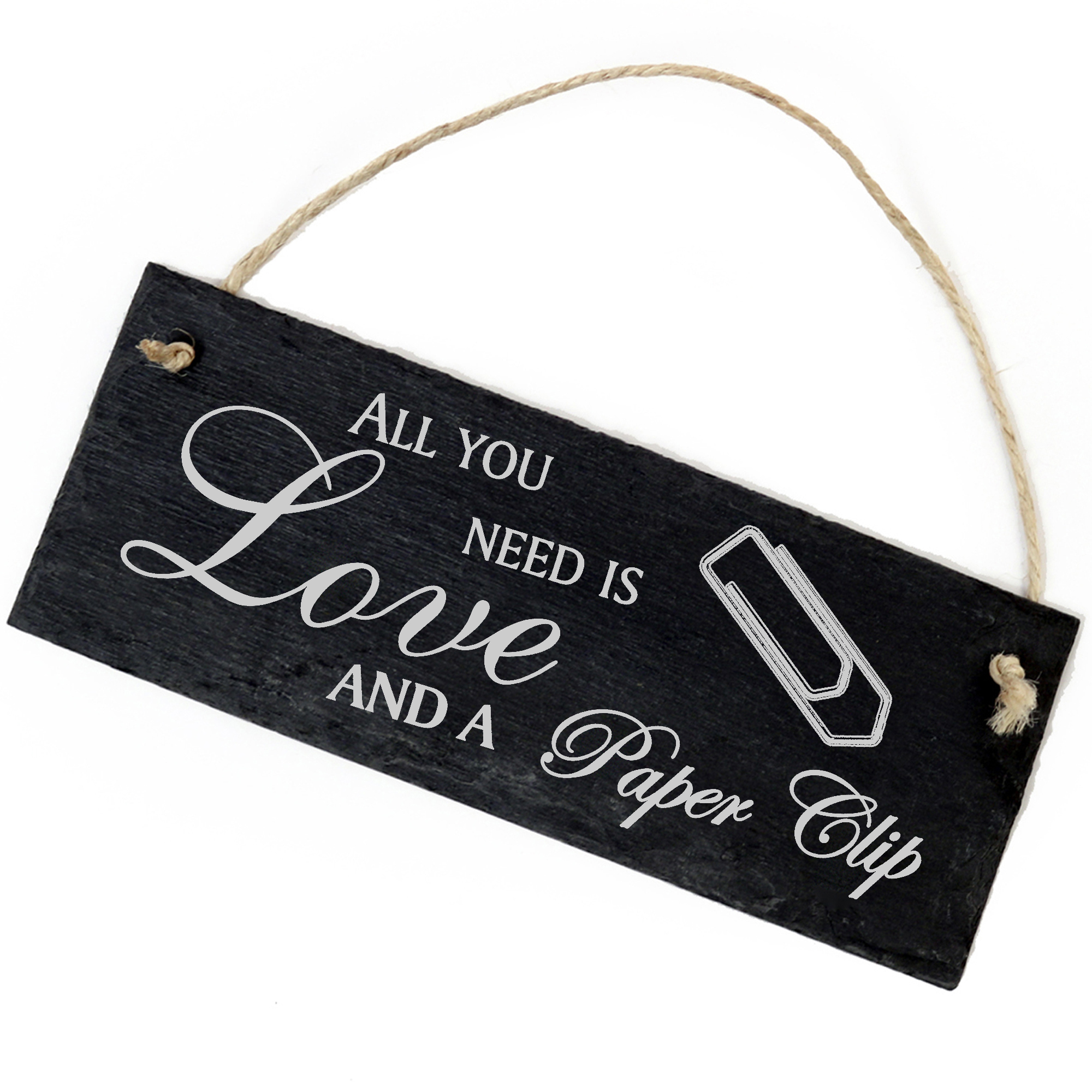 Schiefertafel Deko Büroklammer Schild 22 x 8 cm - All you need is Love and a Paper Clip